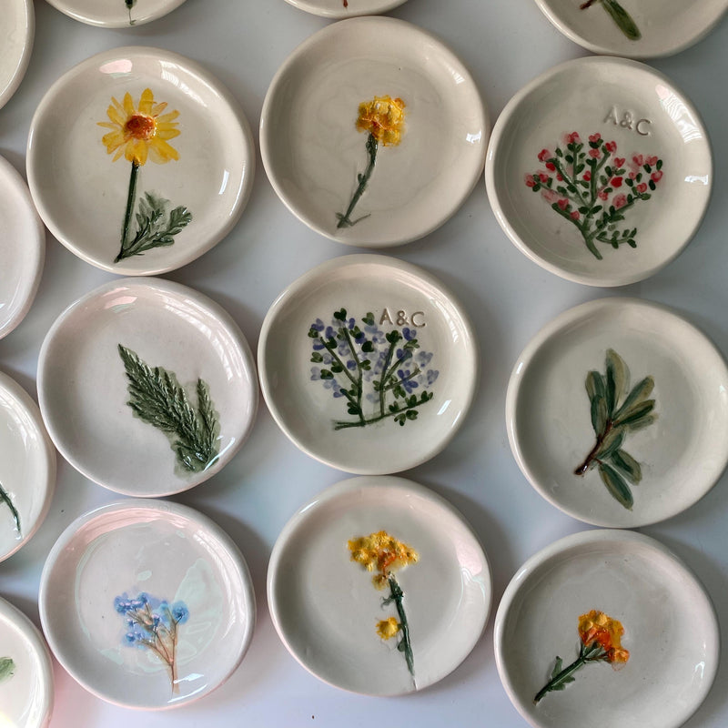Handmade Ceramic Jewellery Dish with floral impression-zoom-