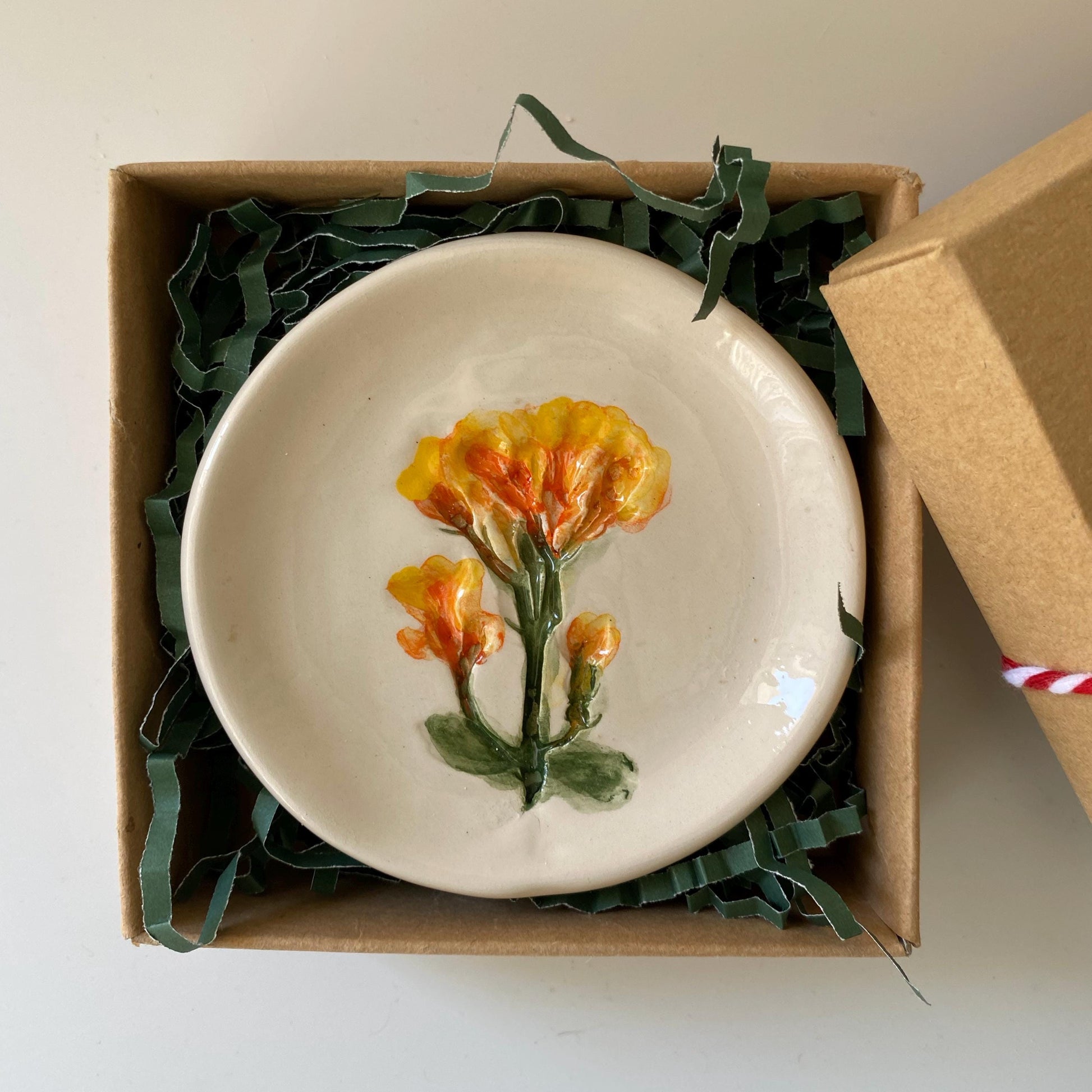Handmade Ceramic Jewellery Dish with floral impression-8