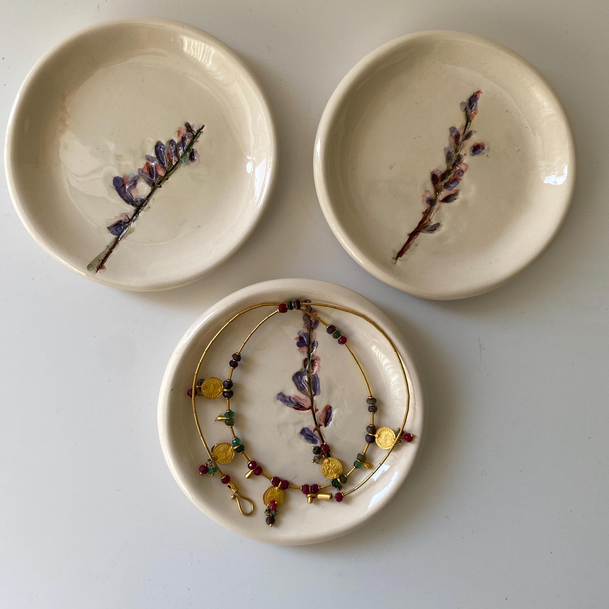 Handmade Ceramic Jewellery Dish with floral impression-6