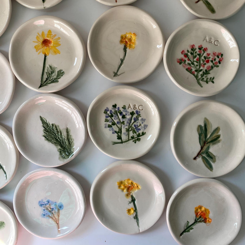 Handmade Ceramic Jewellery Dish with floral impression-zoom-