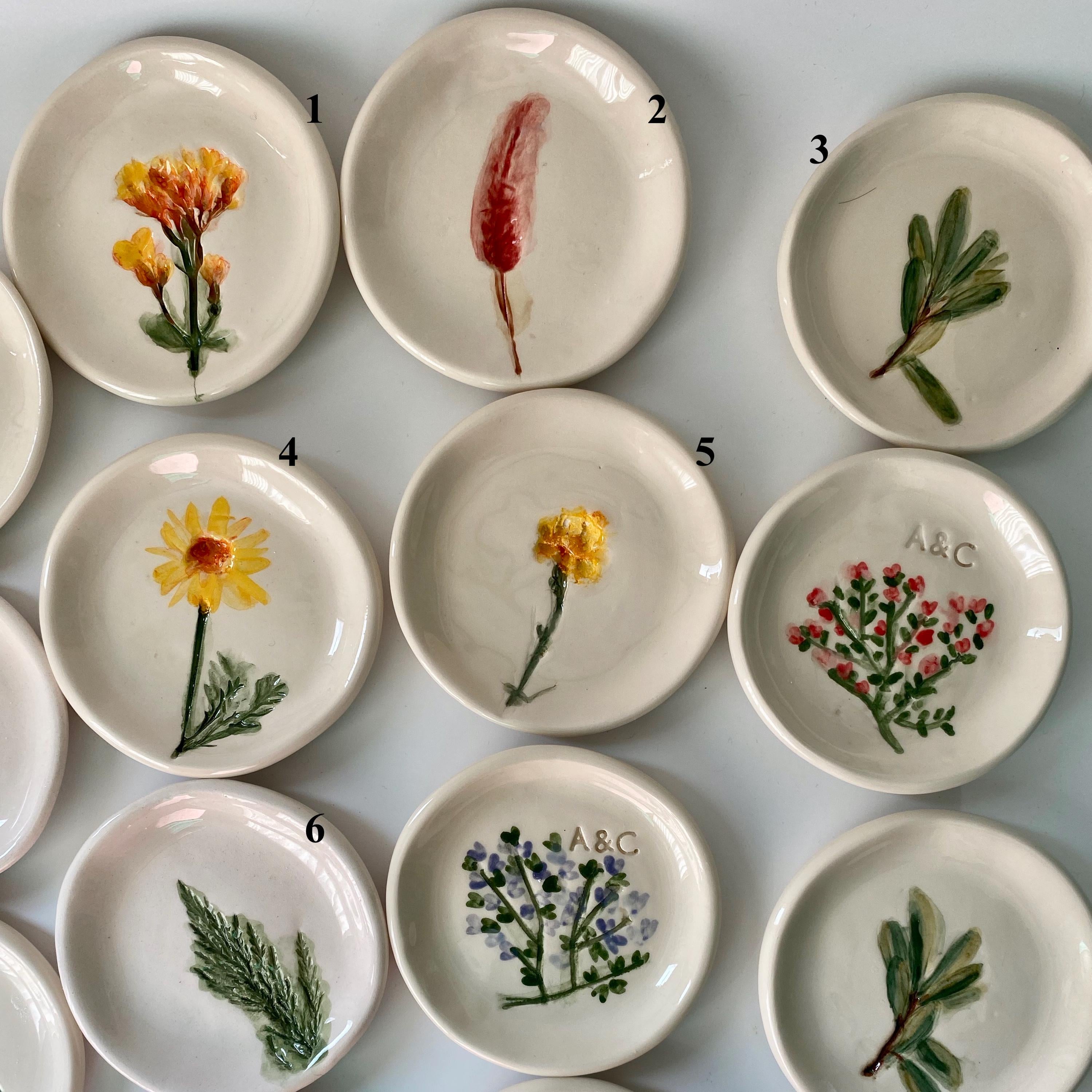Handmade Ceramic Jewellery Dish with floral impression