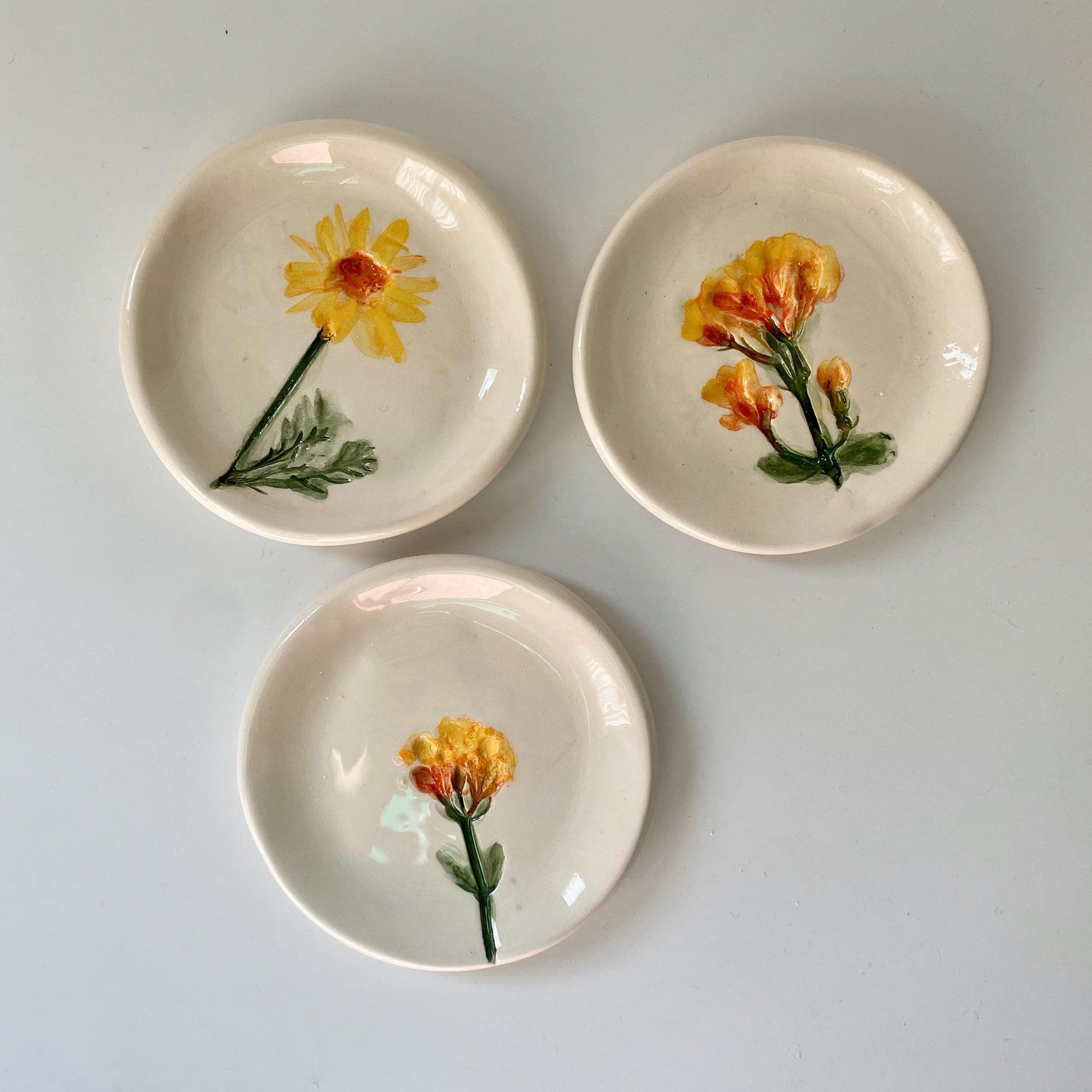 Handmade Ceramic Jewellery Dish with floral impression-2