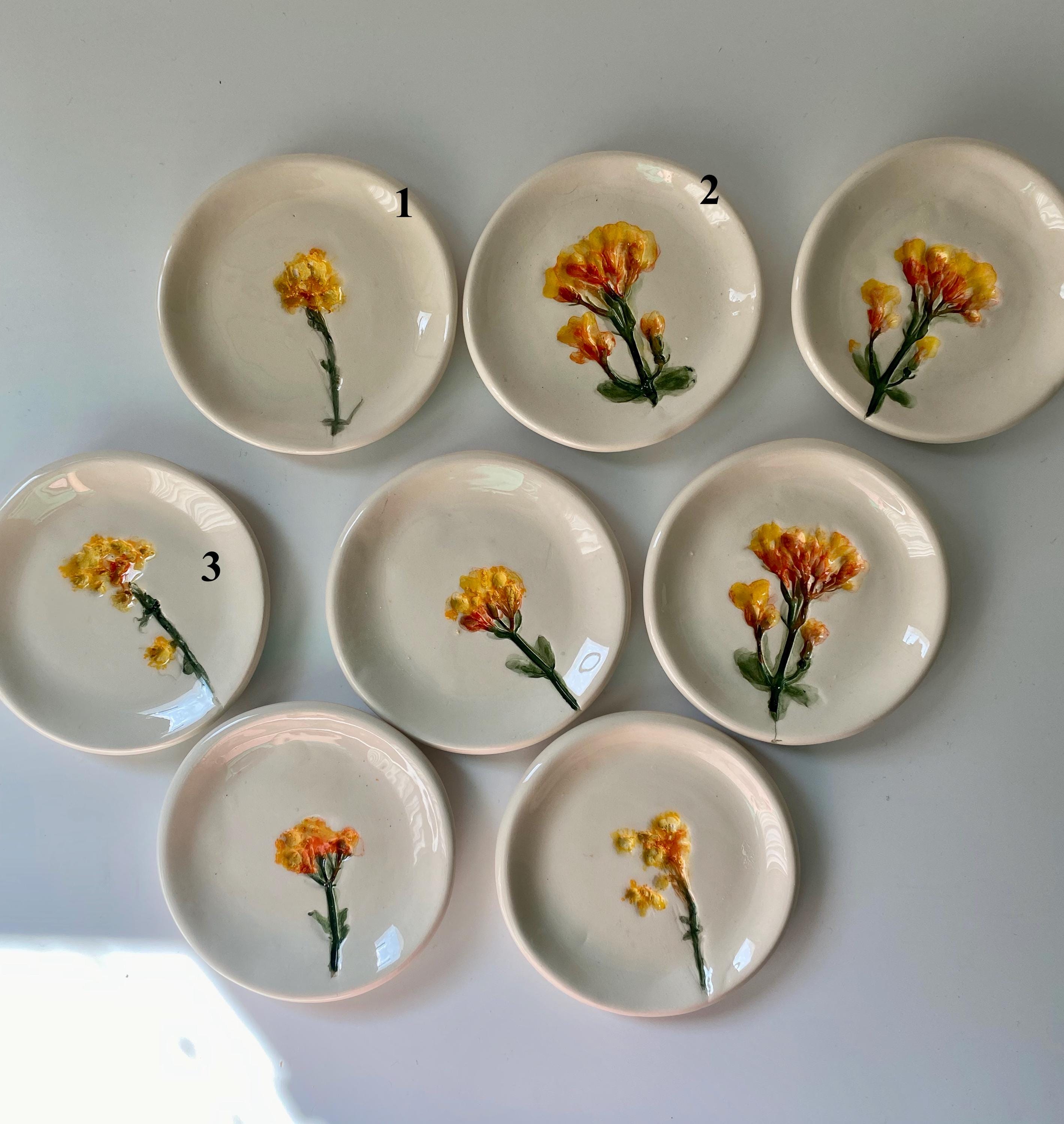 Handmade Ceramic Jewellery Dish with floral impression-zoom-1