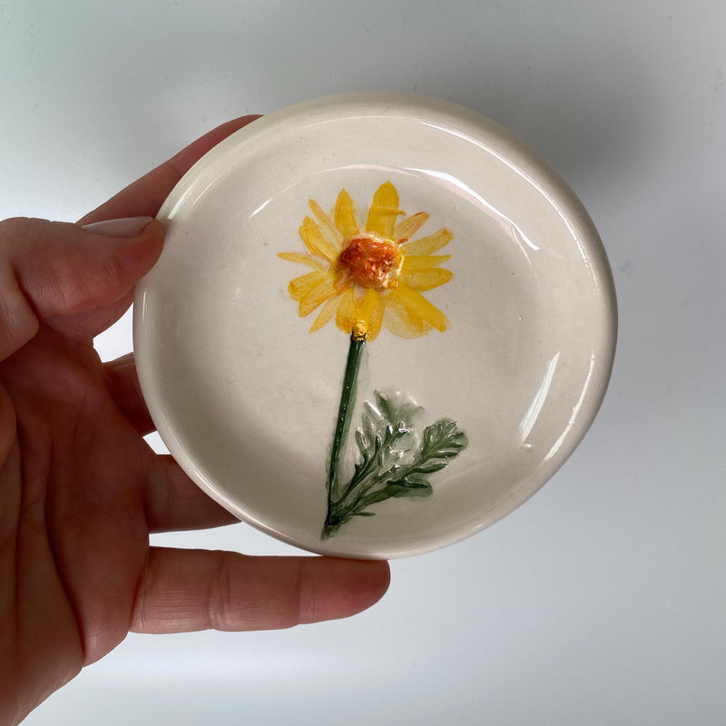 Handmade Ceramic Jewellery Dish with floral impression-zoom-