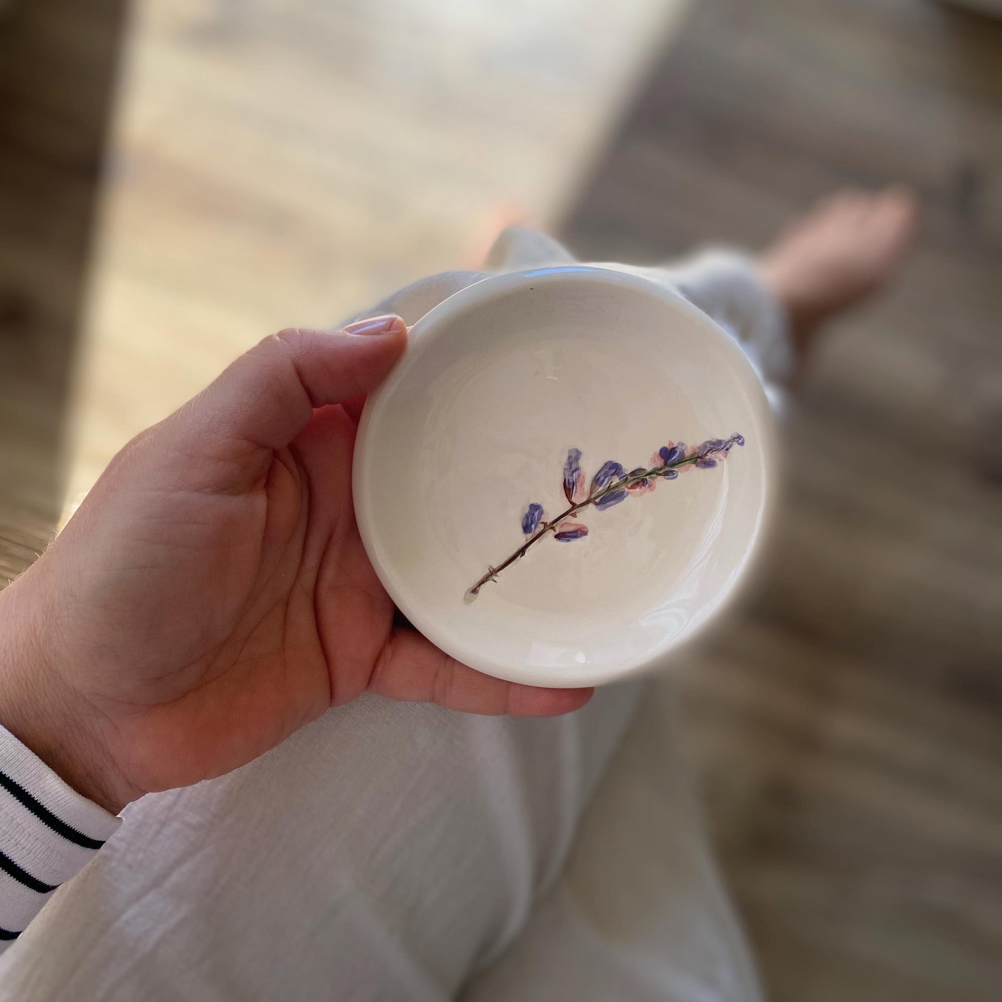 Handmade Ceramic Jewellery Dish with floral impression-4