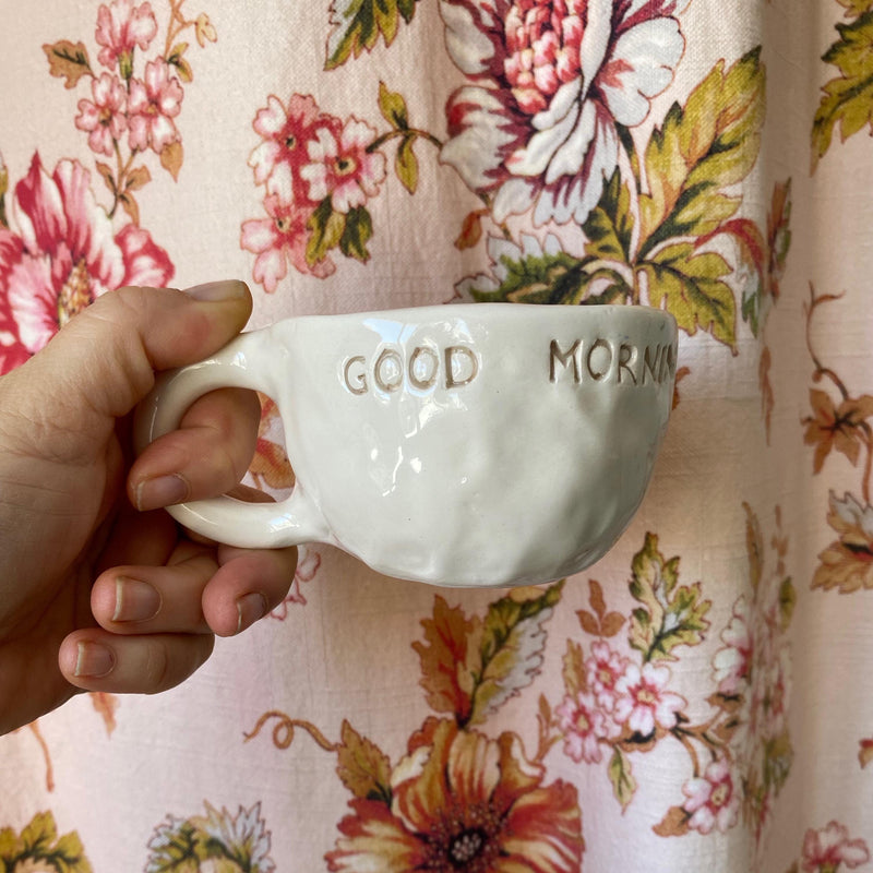 Handmade Ceramic Coffee Cup: White Stoneware, Gloss Glaze-zoom-