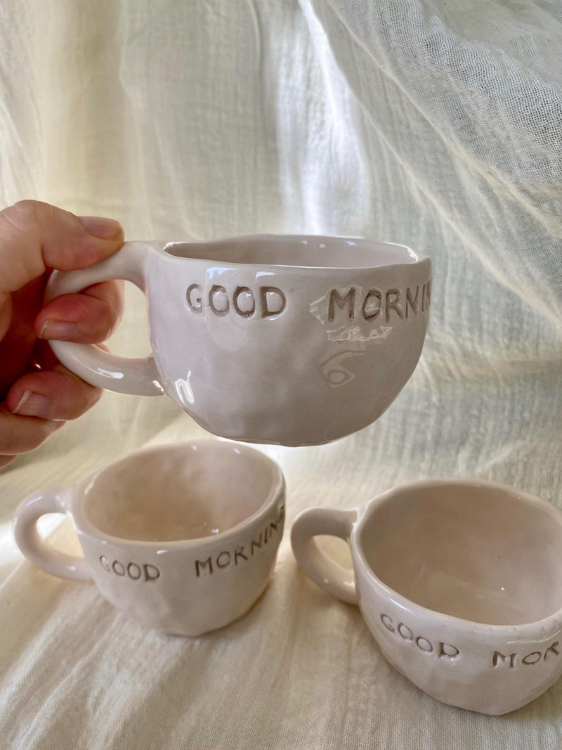 Handmade Ceramic Coffee Cup: White Stoneware, Gloss Glaze-zoom-