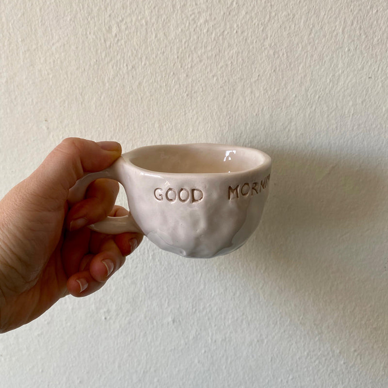 Handmade Ceramic Coffee Cup: White Stoneware, Gloss Glaze-zoom-