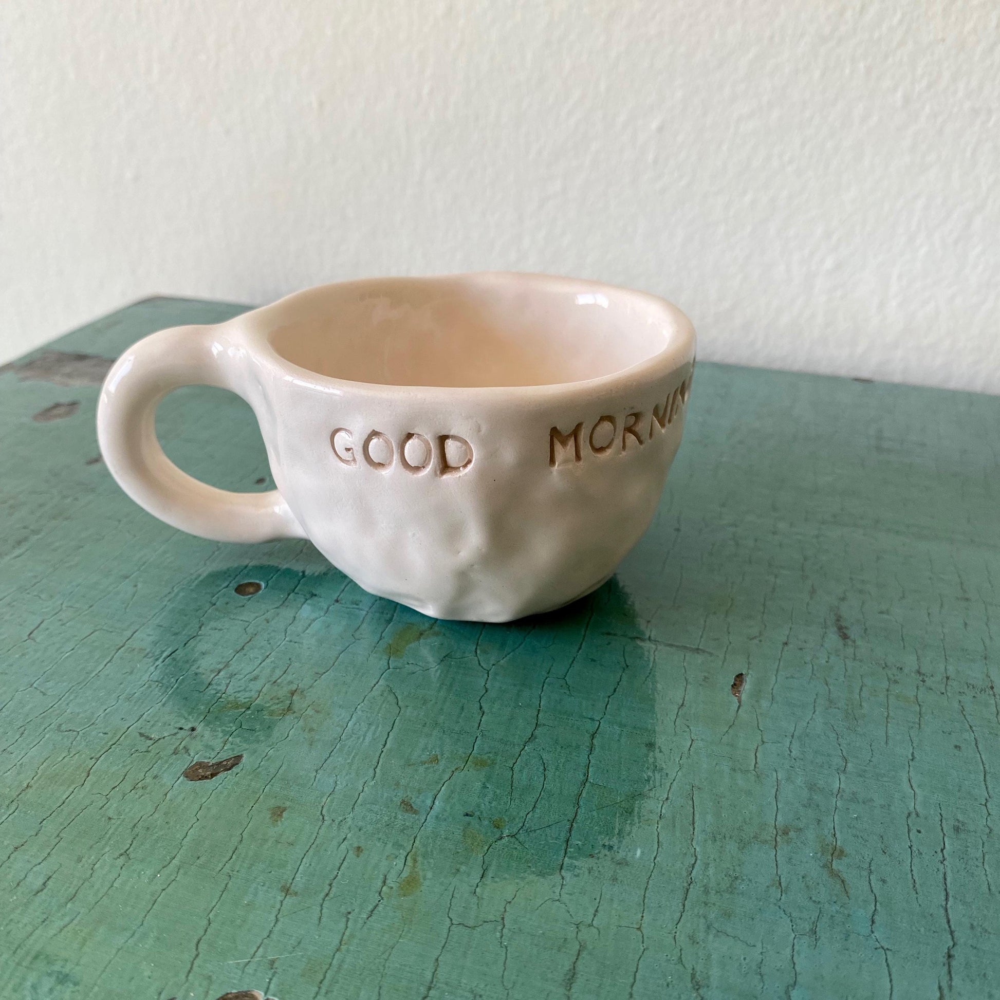 Handmade Ceramic Coffee Cup: White Stoneware, Gloss Glaze-8