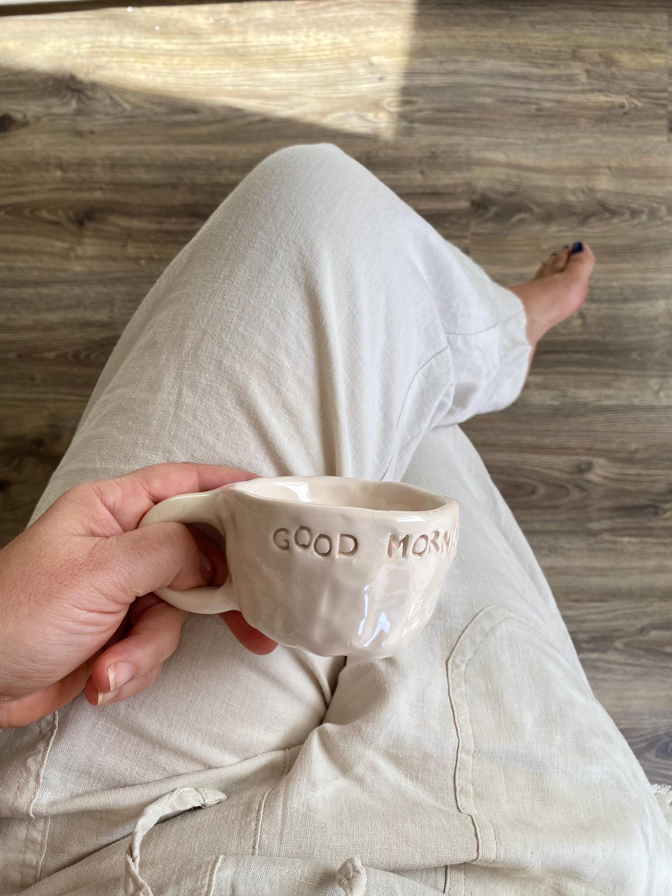 Handmade Ceramic Coffee Cup: White Stoneware, Gloss Glaze-zoom-1