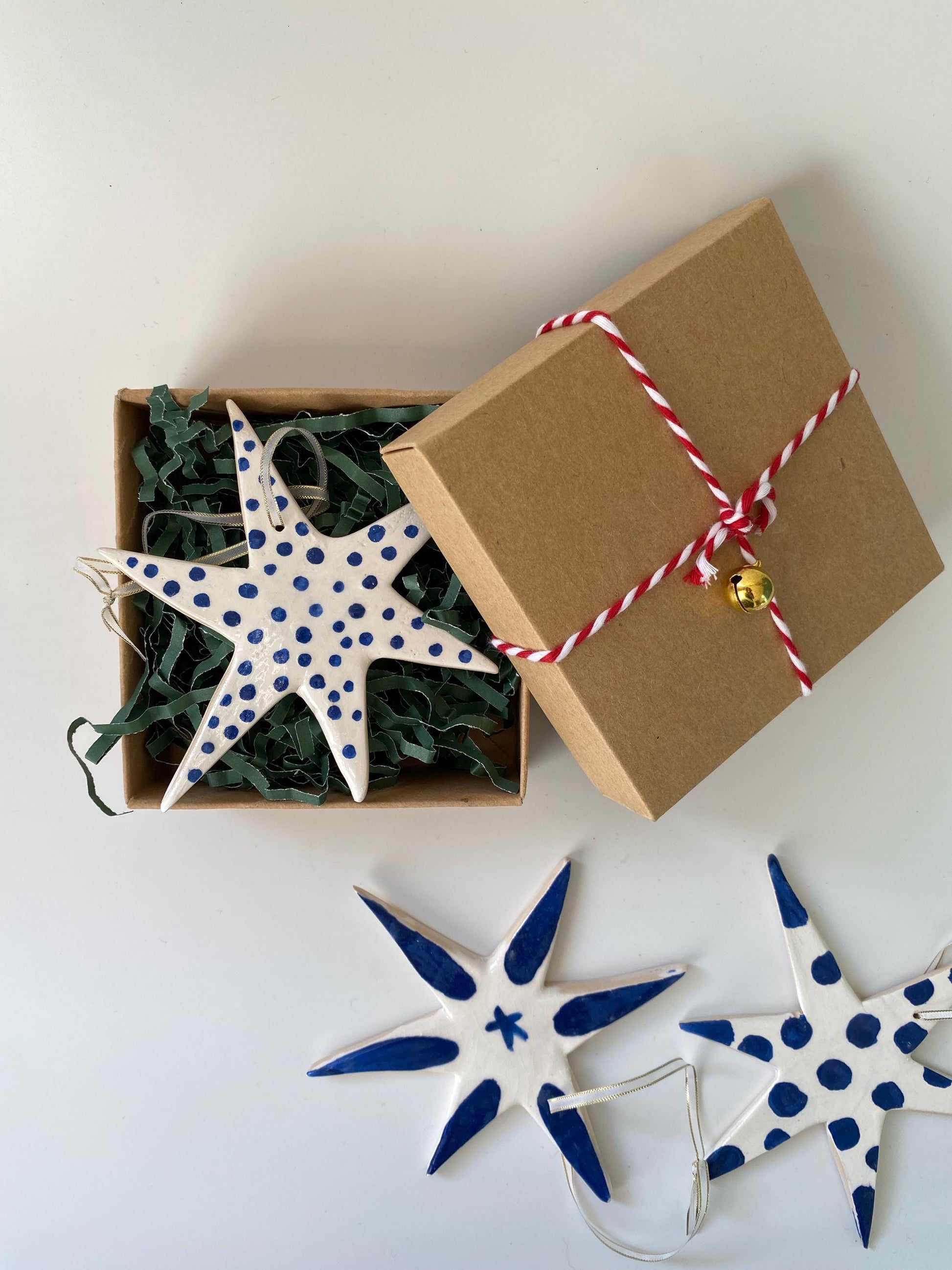 Handmade Ceramic Star Ornament: Pottery Christmas Tree Decoration-6