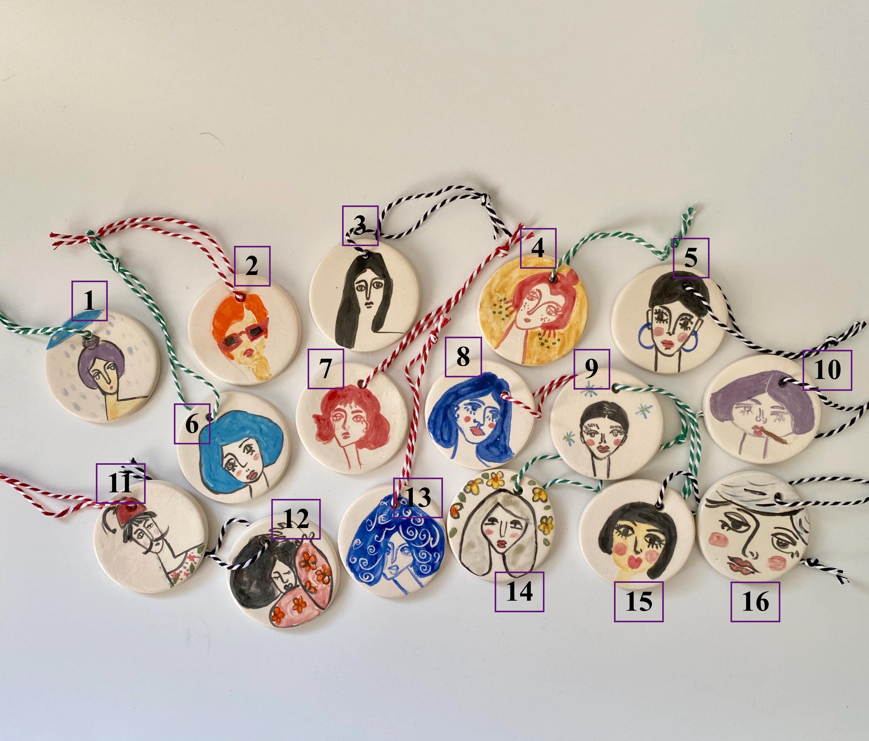 Ceramic woman Ornament-Handmade Pottery Christmas Decoration-Christmas tree faces ornament gift