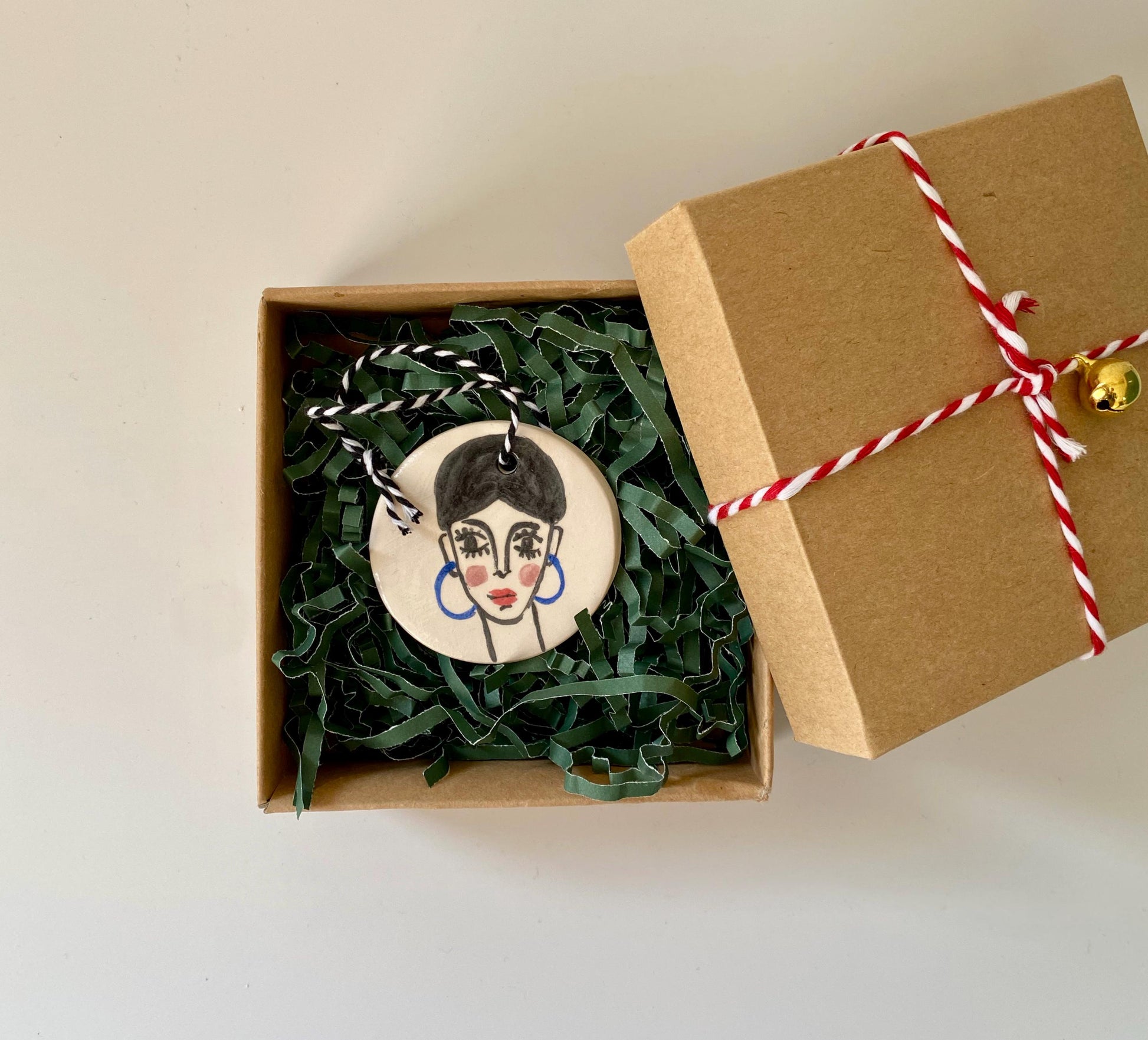 Ceramic woman Ornament-Handmade Pottery Christmas Decoration-Christmas tree faces ornament gift-5