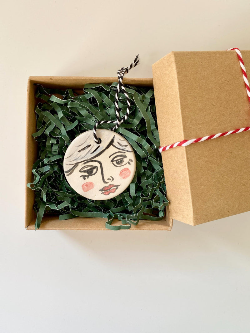 Ceramic woman Ornament-Handmade Pottery Christmas Decoration-Christmas tree faces ornament gift-zoom-