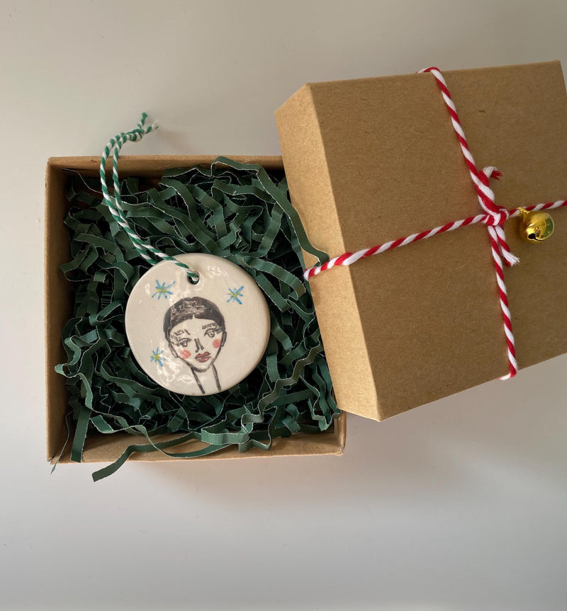 Ceramic feminist Ornament-Handmade Pottery Christmas Decoration-Christmas tree woman ornament gift-zoom-