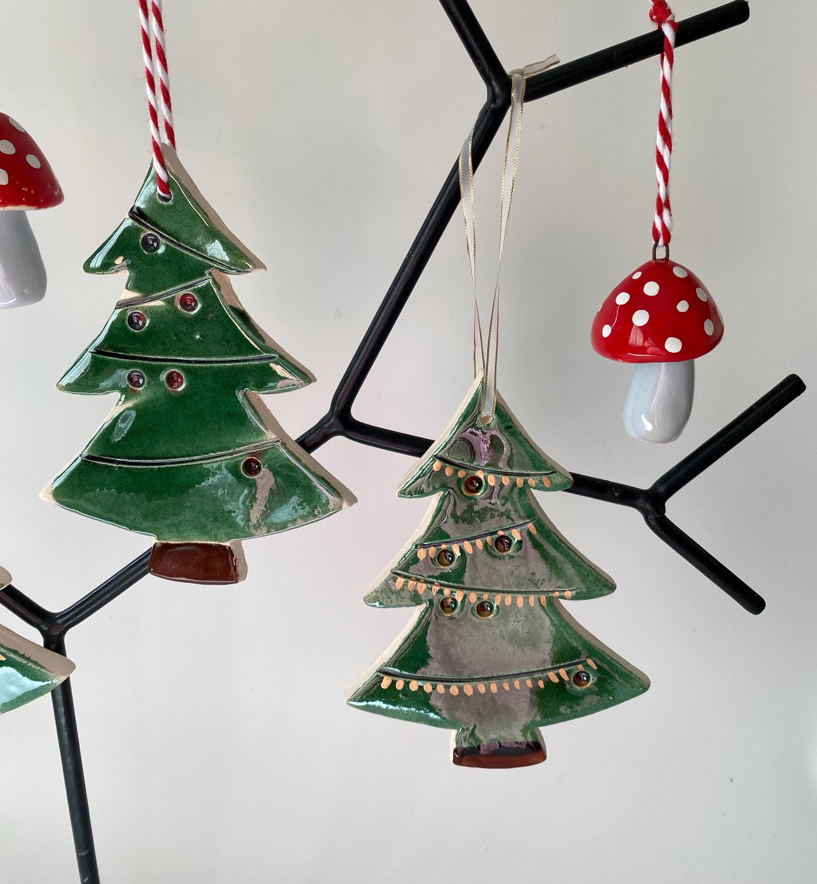 Handmade Ceramic Christmas Tree Ornament: Green Holiday Decor-zoom-1