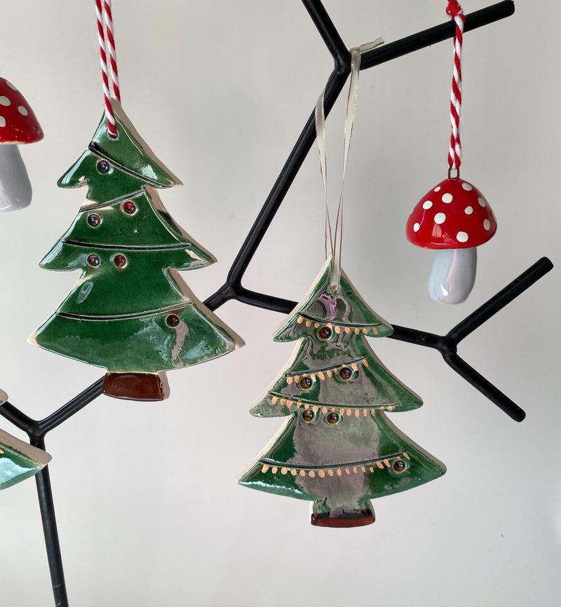 Handmade Ceramic Christmas Tree Ornament: Green Holiday Decor-zoom-