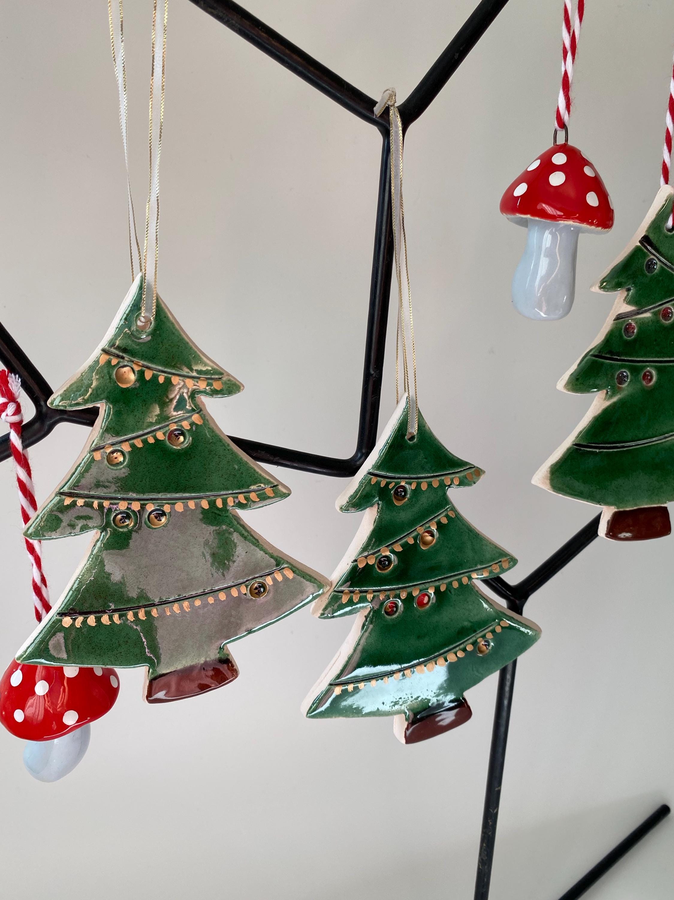Handmade Ceramic Christmas Tree Ornament: Green Holiday Decor