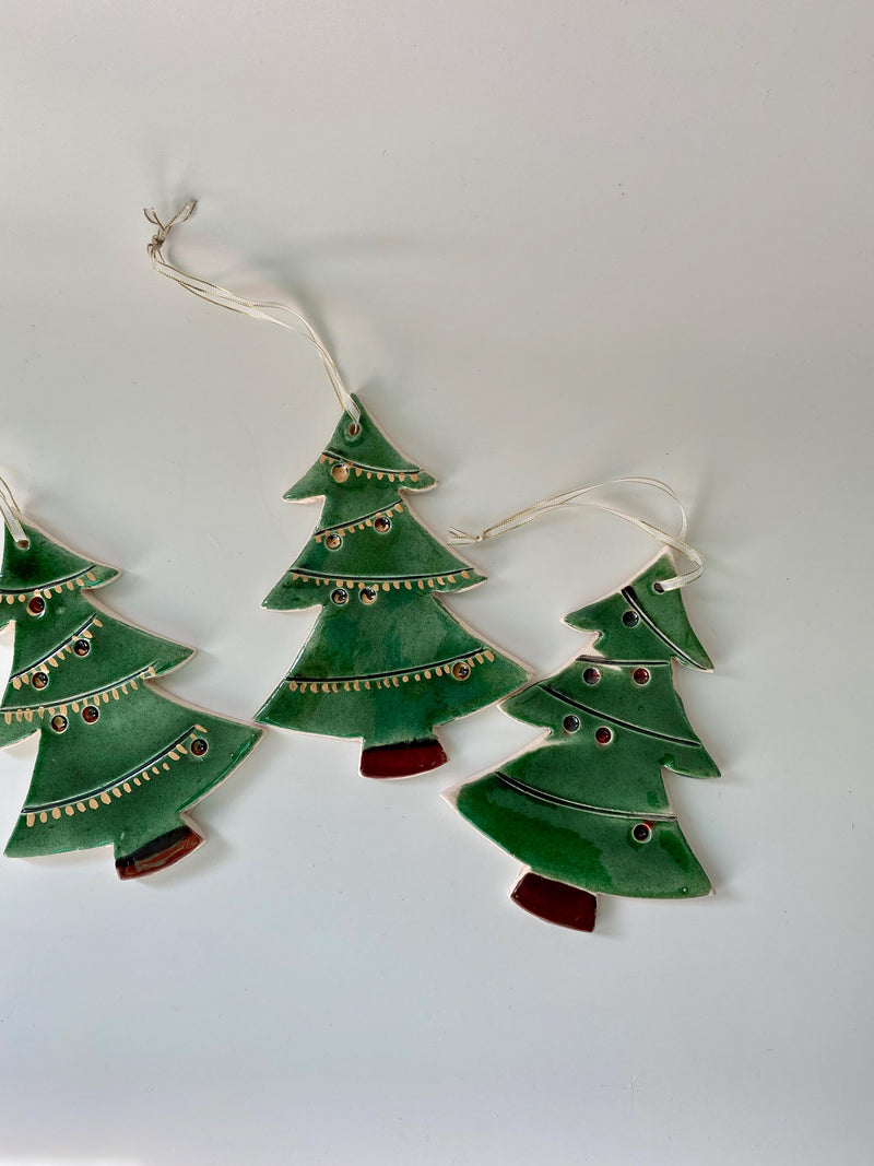 Handmade Ceramic Christmas Tree Ornament: Green Holiday Decor-zoom-
