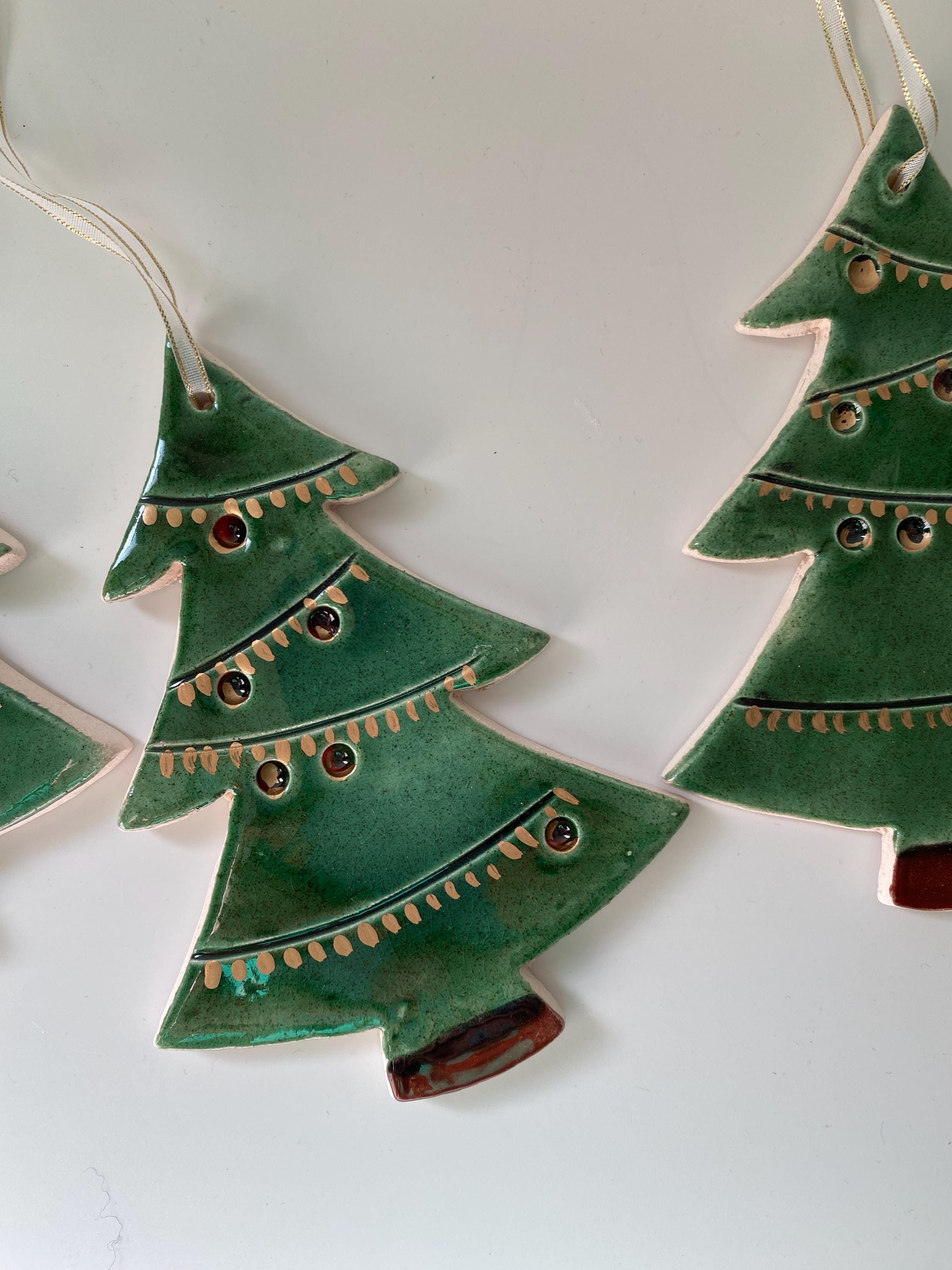 Handmade Ceramic Christmas Tree Ornament: Green Holiday Decor-zoom-8