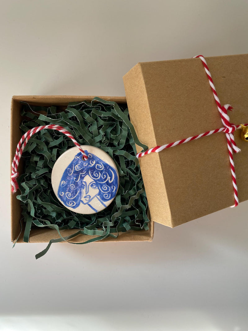 Ceramic woman Ornament-Handmade Pottery Christmas Decoration-Christmas tree faces ornament gift-zoom-