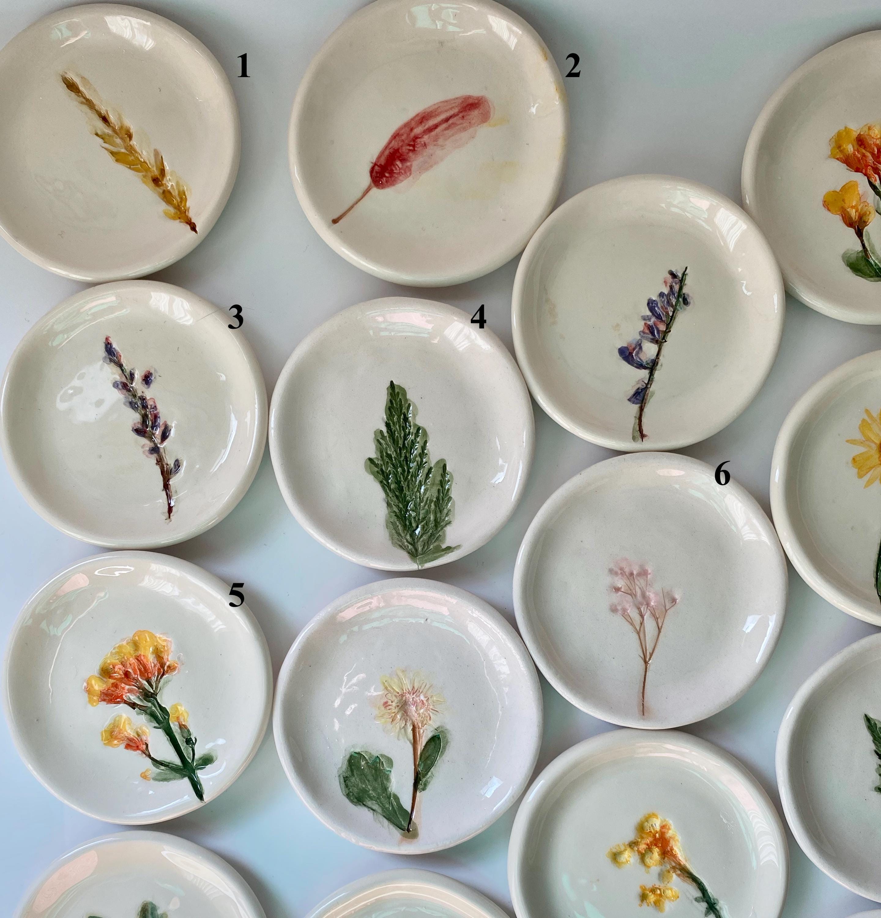 Handmade Ceramic Jewellery Dish with floral impression-zoom-2
