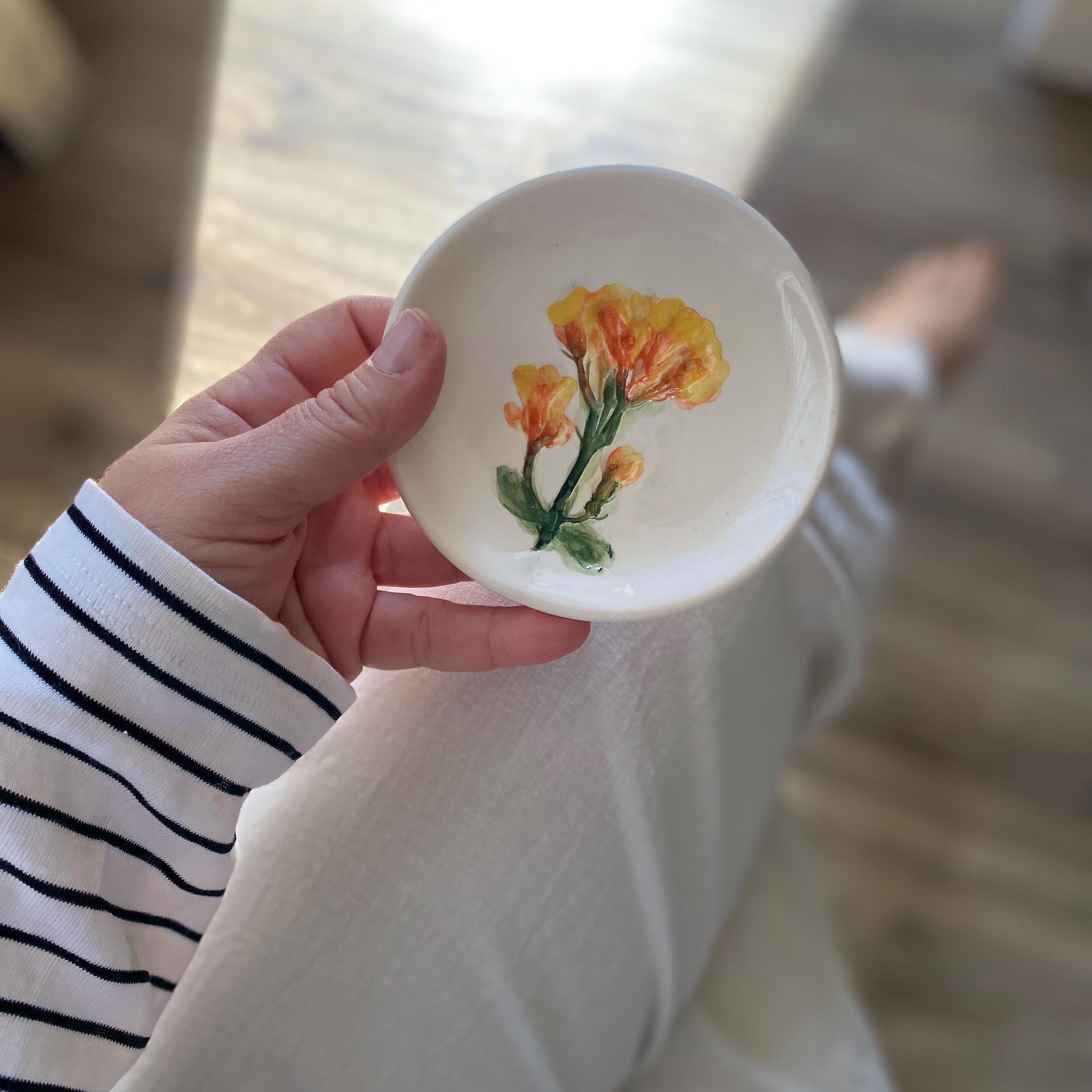 Handmade Ceramic Jewellery Dish with floral impression