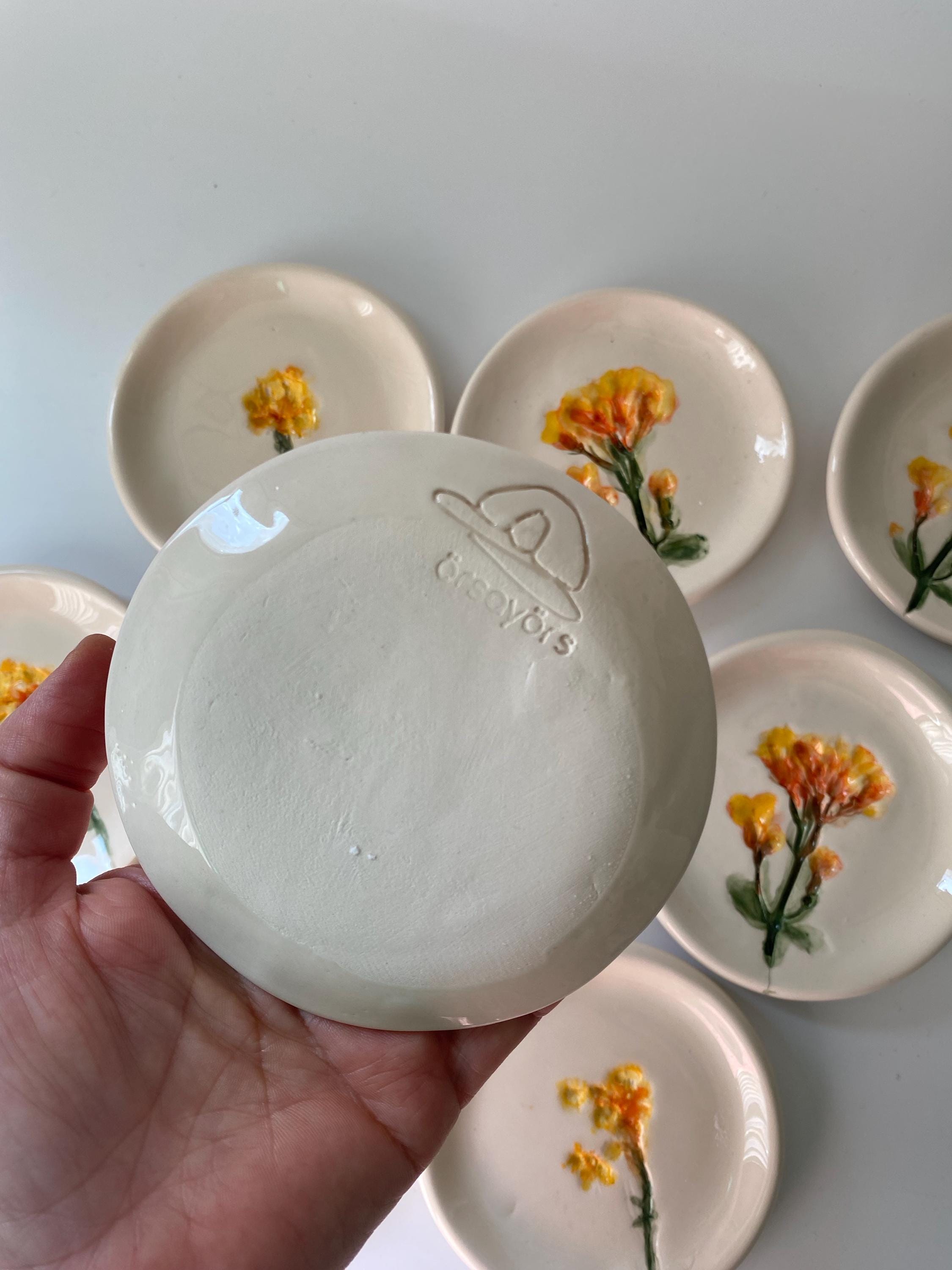 Handmade Ceramic Jewellery Dish with floral impression-zoom-4