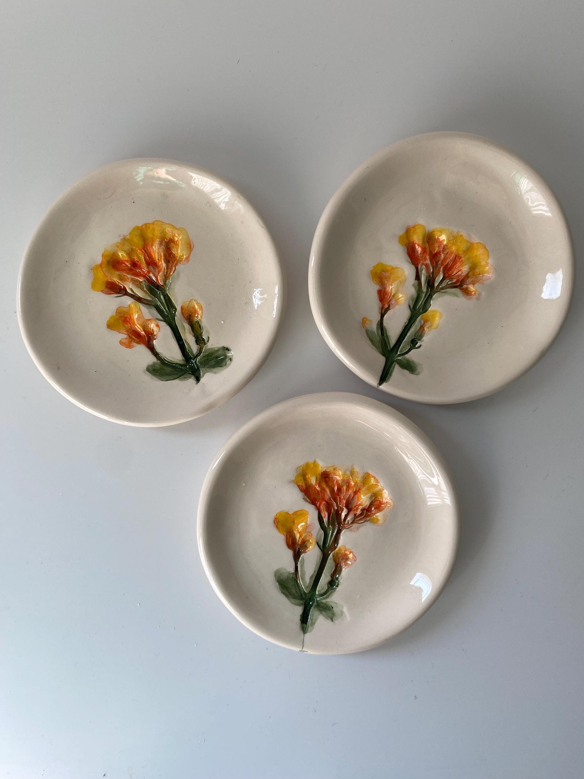 Handmade Ceramic Jewellery Dish with floral impression-10