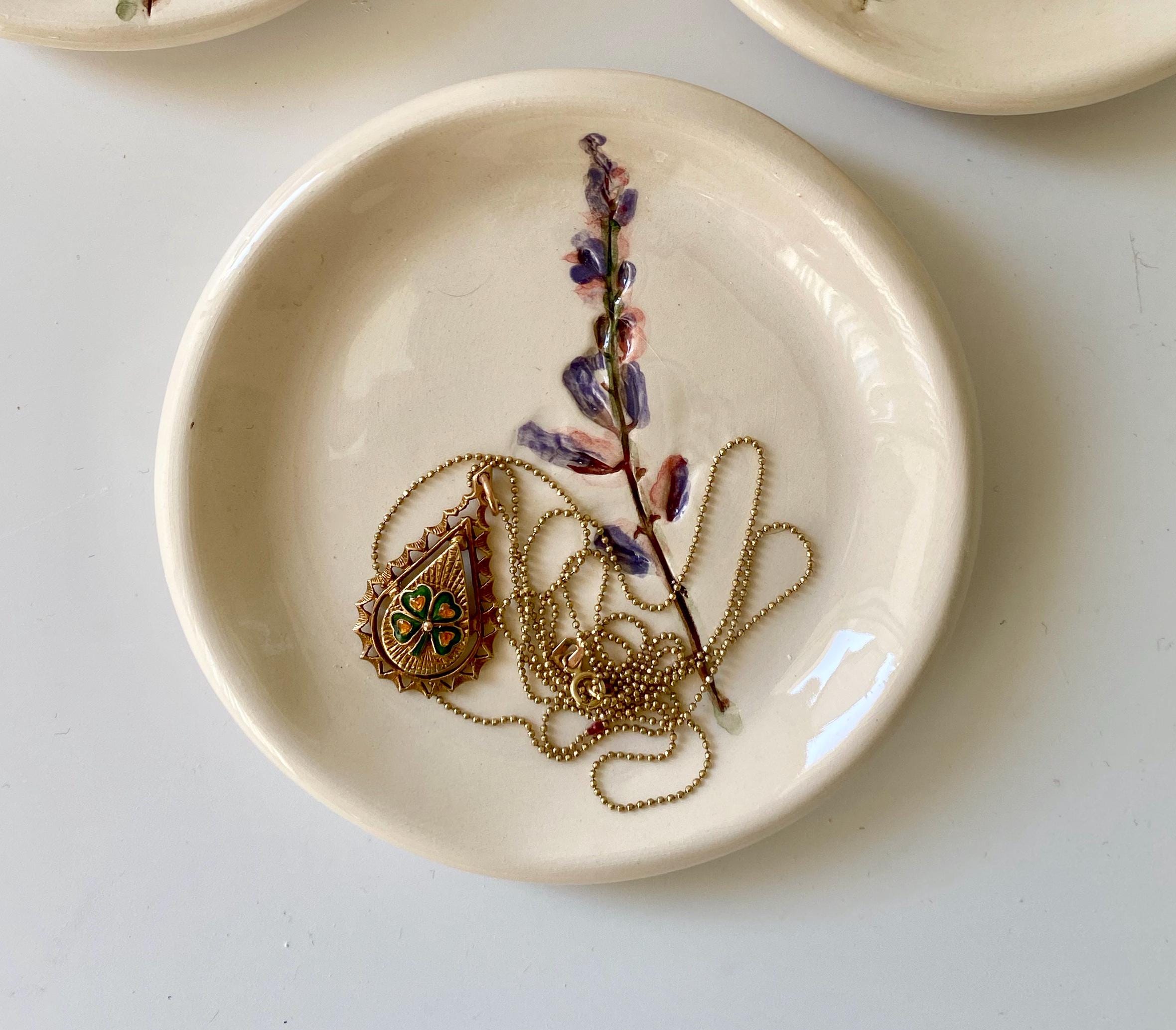 Handmade Ceramic Jewellery Dish with floral impression-zoom-6