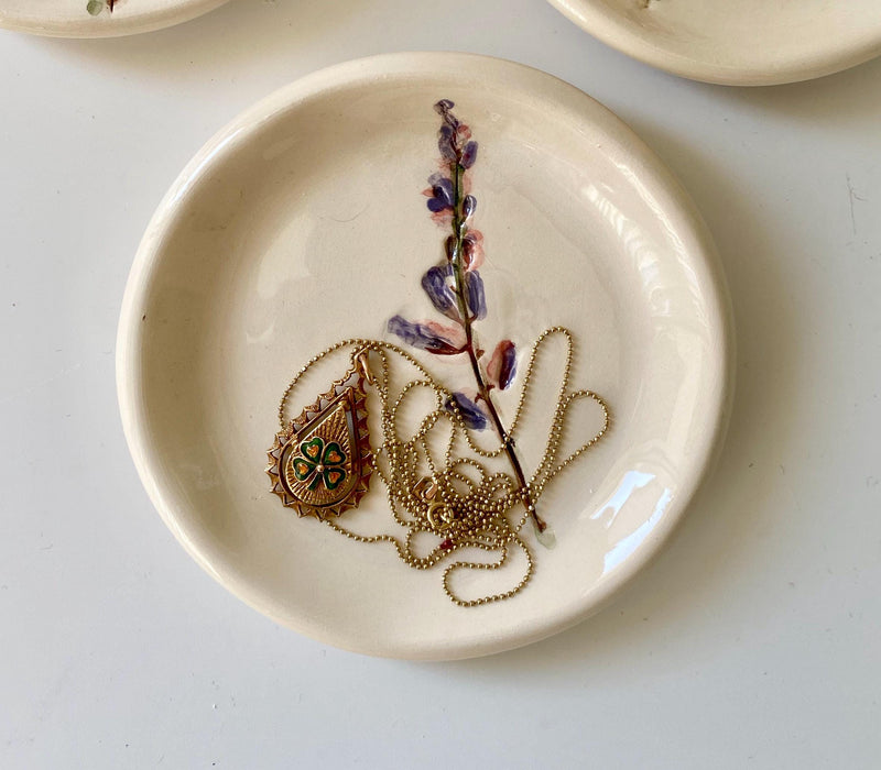Handmade Ceramic Jewellery Dish with floral impression-zoom-