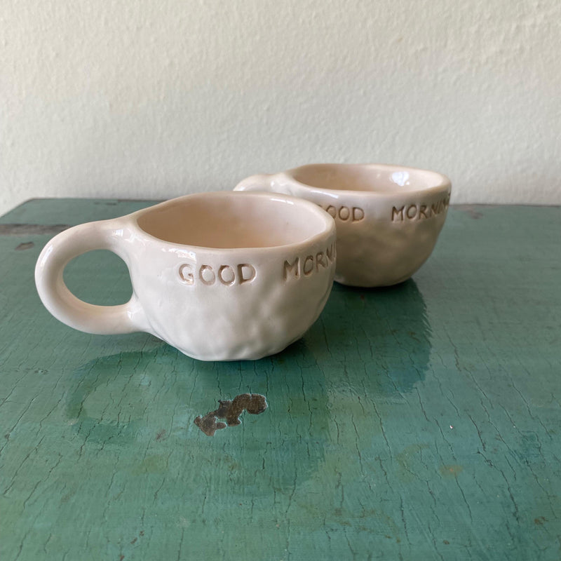 Handmade Ceramic Coffee Cup: White Stoneware, Gloss Glaze-zoom-
