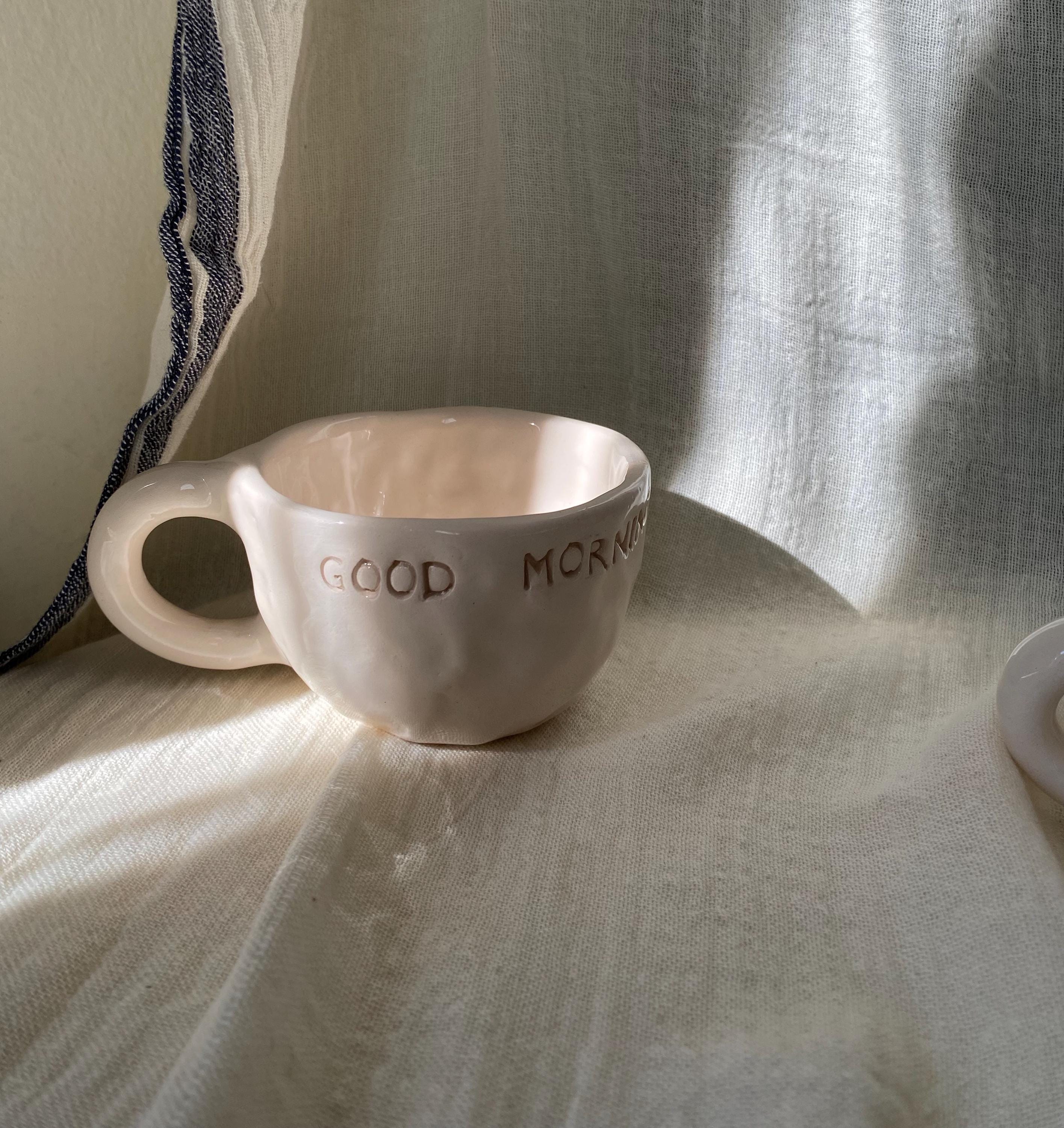 Handmade Ceramic Coffee Cup: White Stoneware, Gloss Glaze-zoom-9