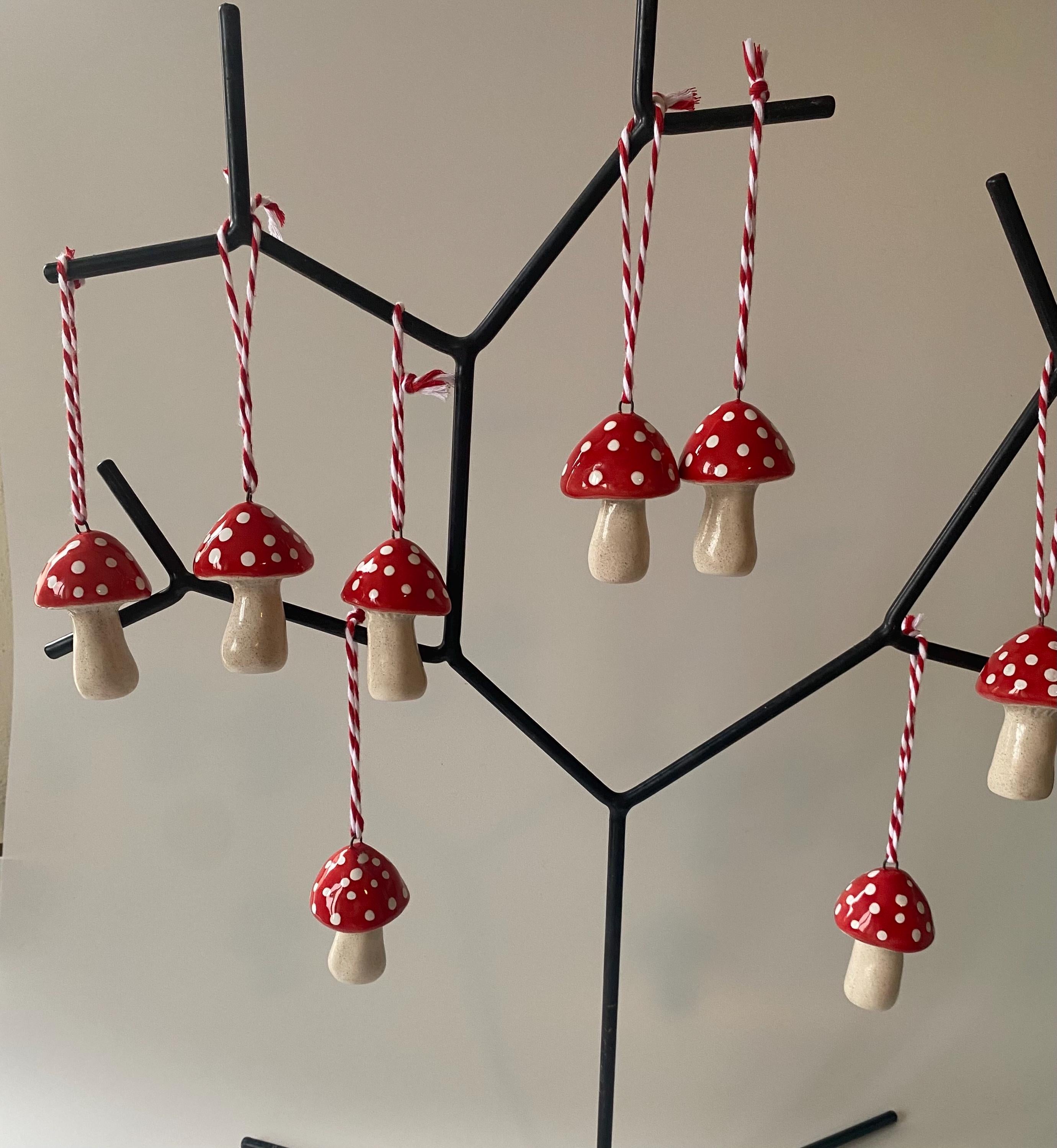 Handmade Ceramic Mushroom Ornament: Christmas Tree Decoration-zoom-3