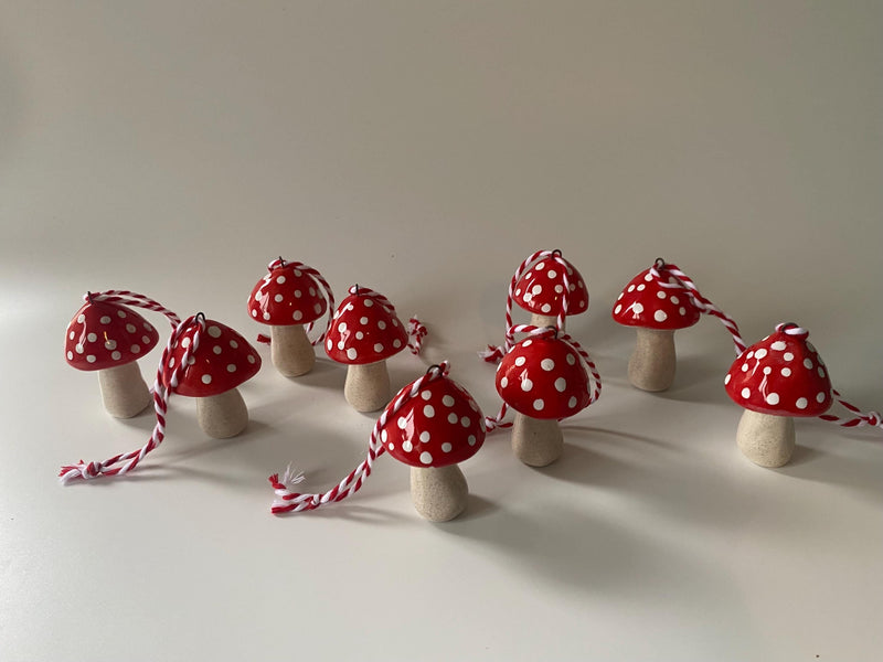 Handmade Ceramic Mushroom Ornament: Christmas Tree Decoration-zoom-