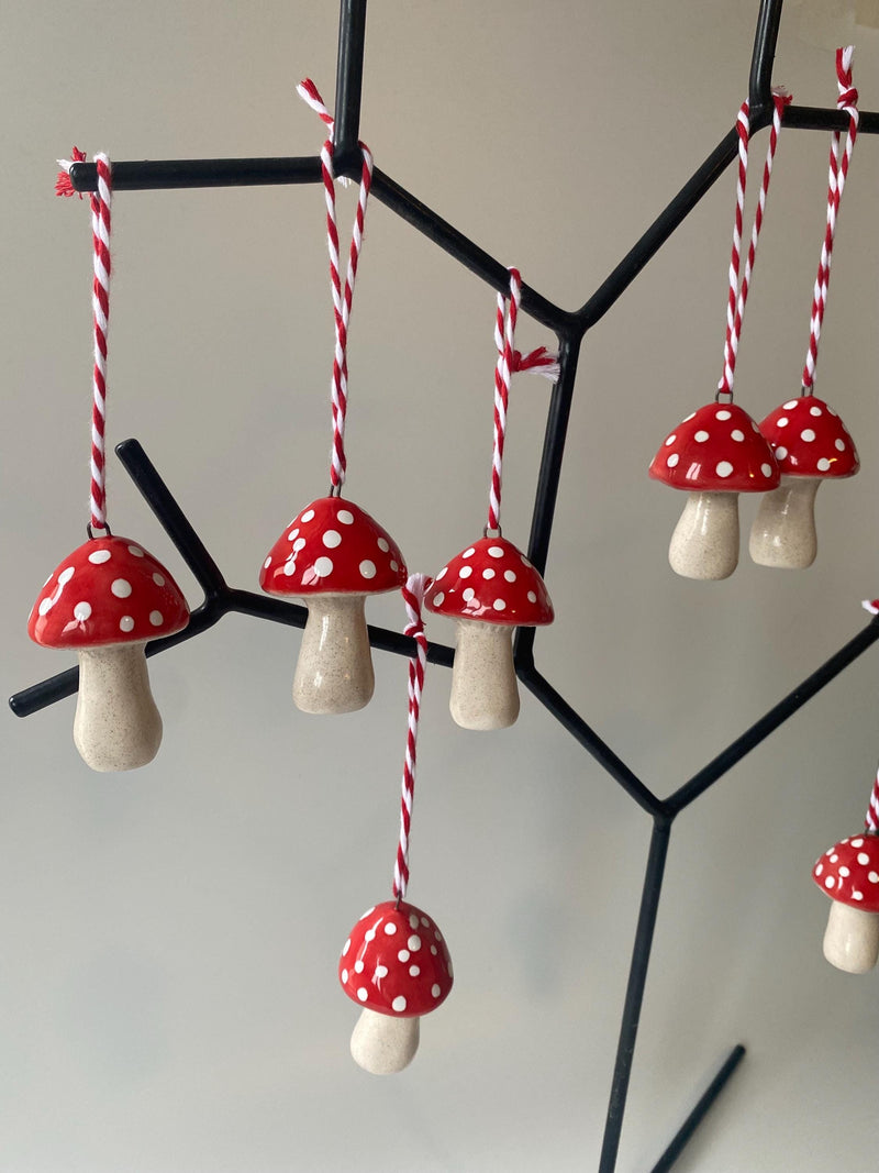 Handmade Ceramic Mushroom Ornament: Christmas Tree Decoration-zoom-