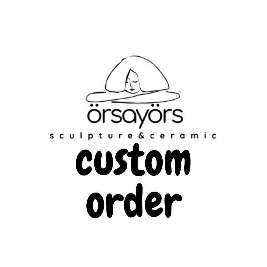 Logo of Orsay Ors Ceramics with text 'sculpture & ceramic custom bubble letter/number order' on a white background