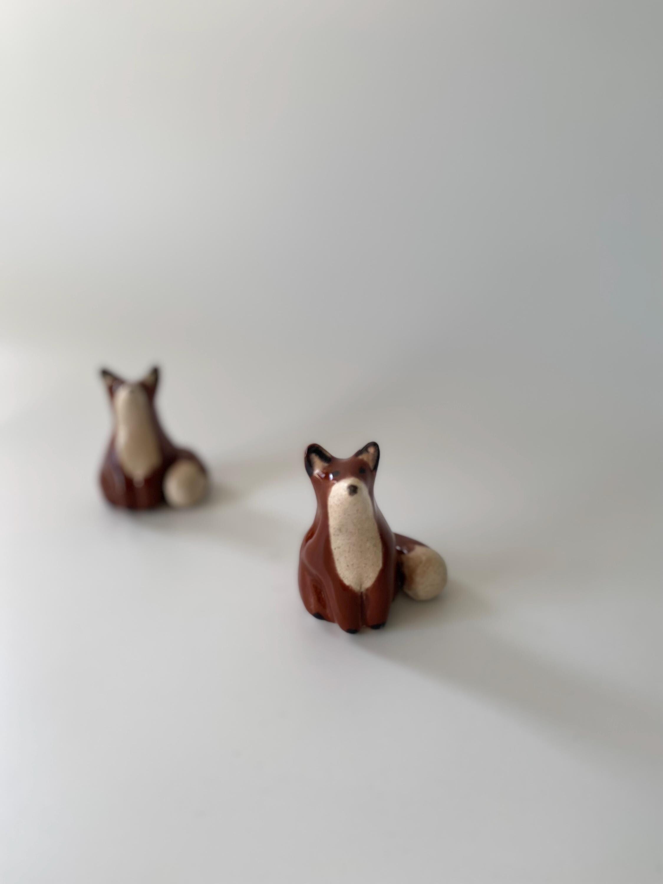 Handmade Ceramic Fox Figurine, Unique Miniature Sculpture-zoom-8