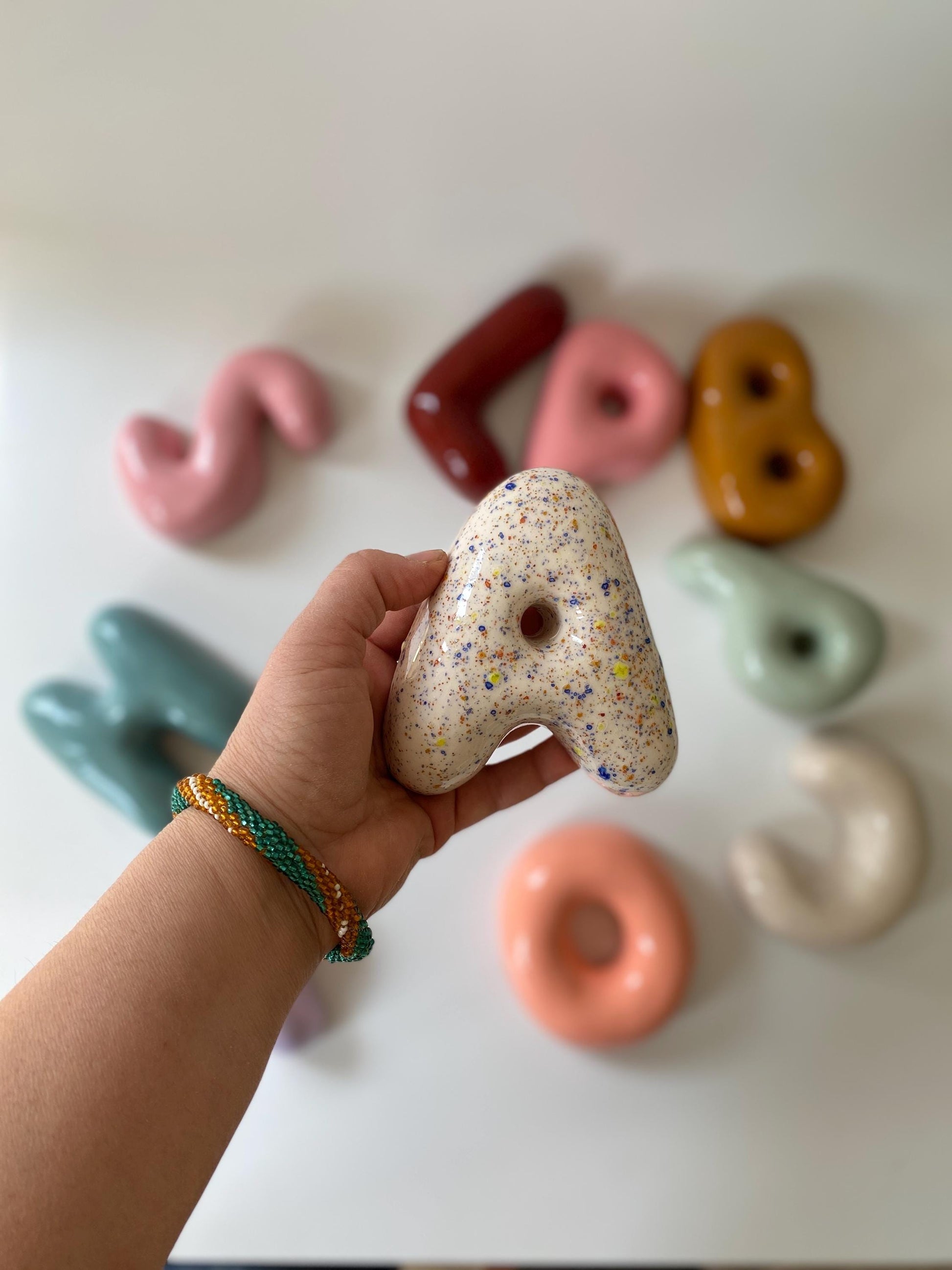 Ceramic Bubble Letters-Ceramic Bubble Letter: Colorful Handmade Alphabet, Wall Decor-1