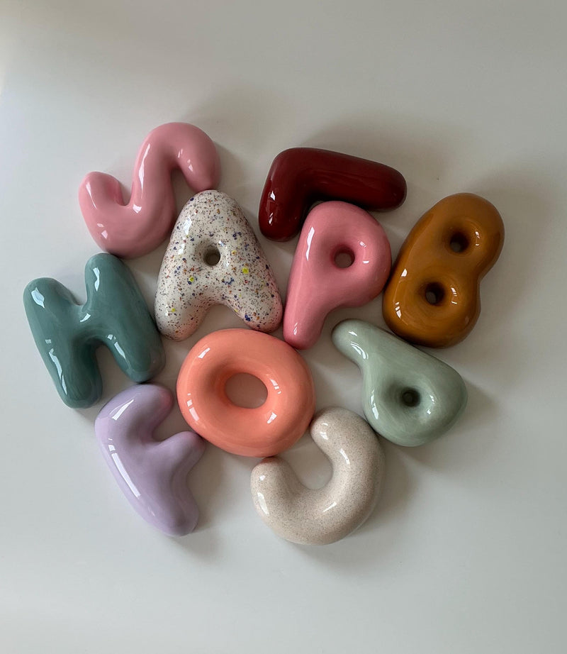 Ceramic Bubble Letters-Personalized Ceramic Letter: Colorful Handmade Wall Decor-zoom-