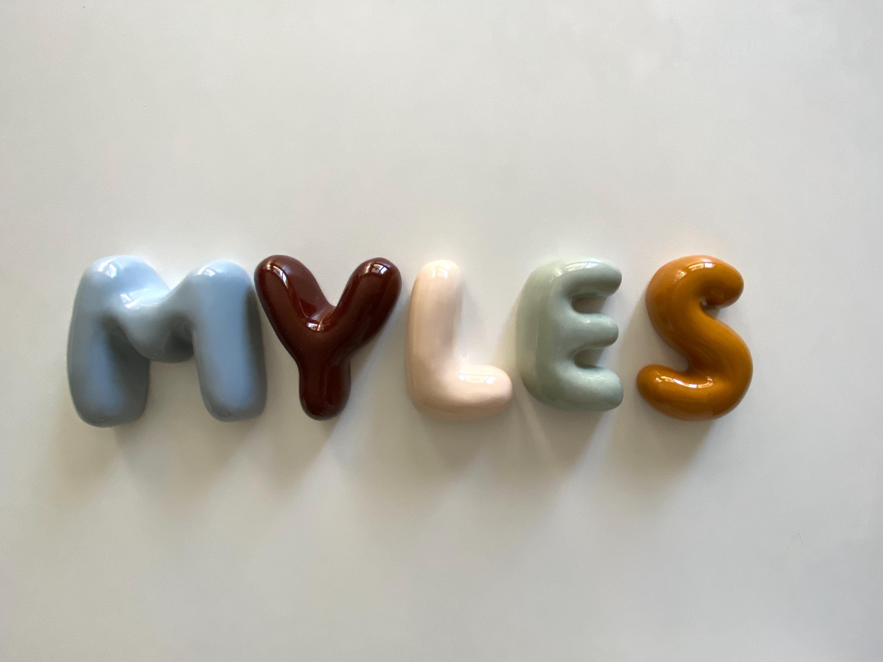 Ceramic Bubble Letters-Personalized Ceramic Letter: Colorful Handmade Alphabet, Wall Decor-zoom-2