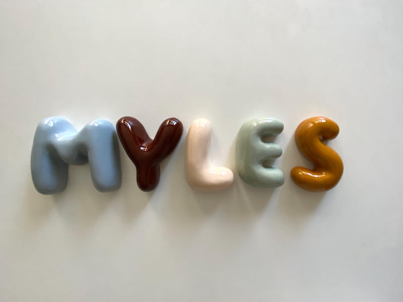 Ceramic Bubble Letters-Personalized Ceramic Letter: Colorful Handmade Alphabet, Wall Decor-zoom-