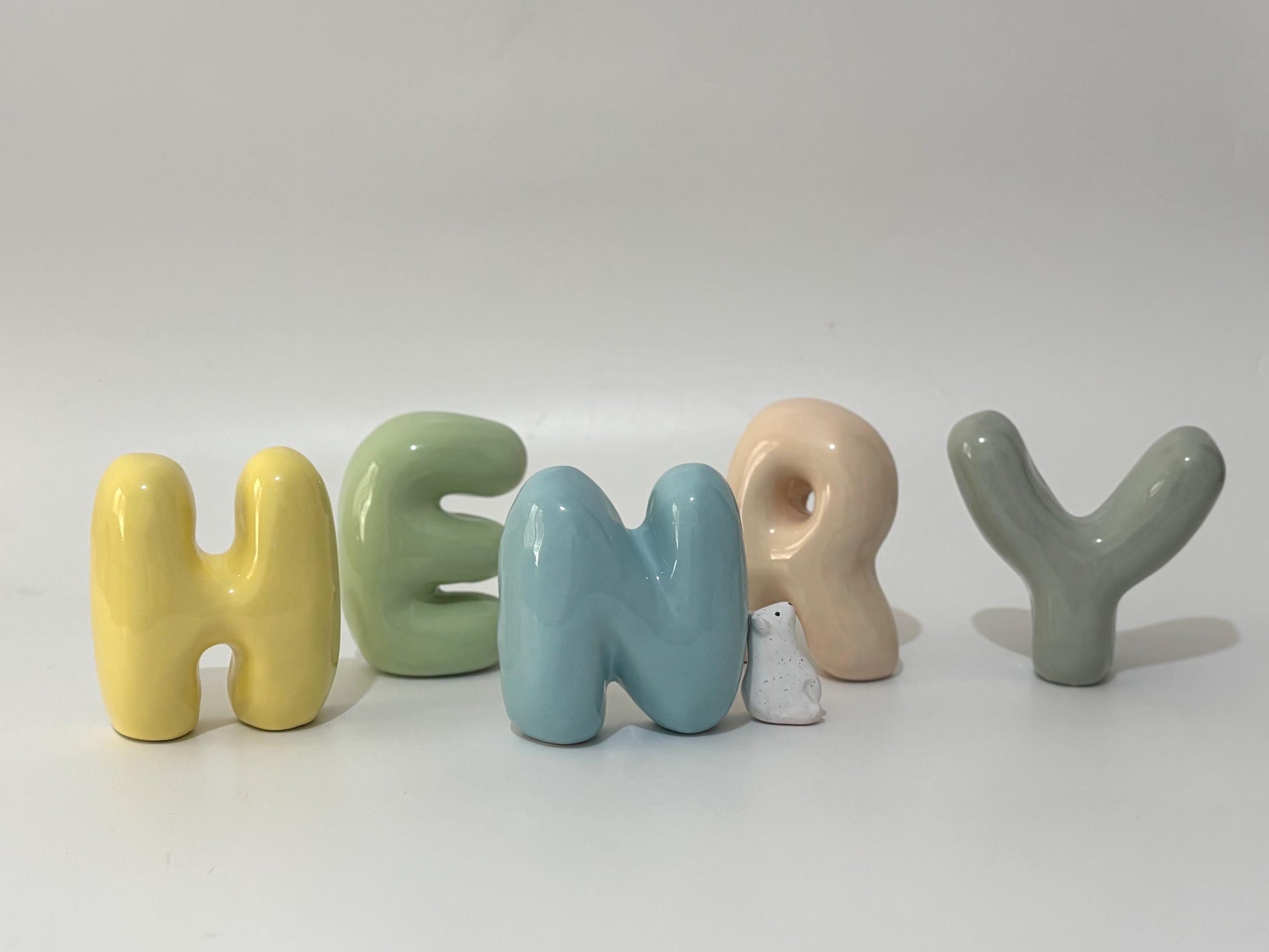 Shelf-Standing Handmade Ceramic Bubble Letter: Pastel Nursery Decor,-7