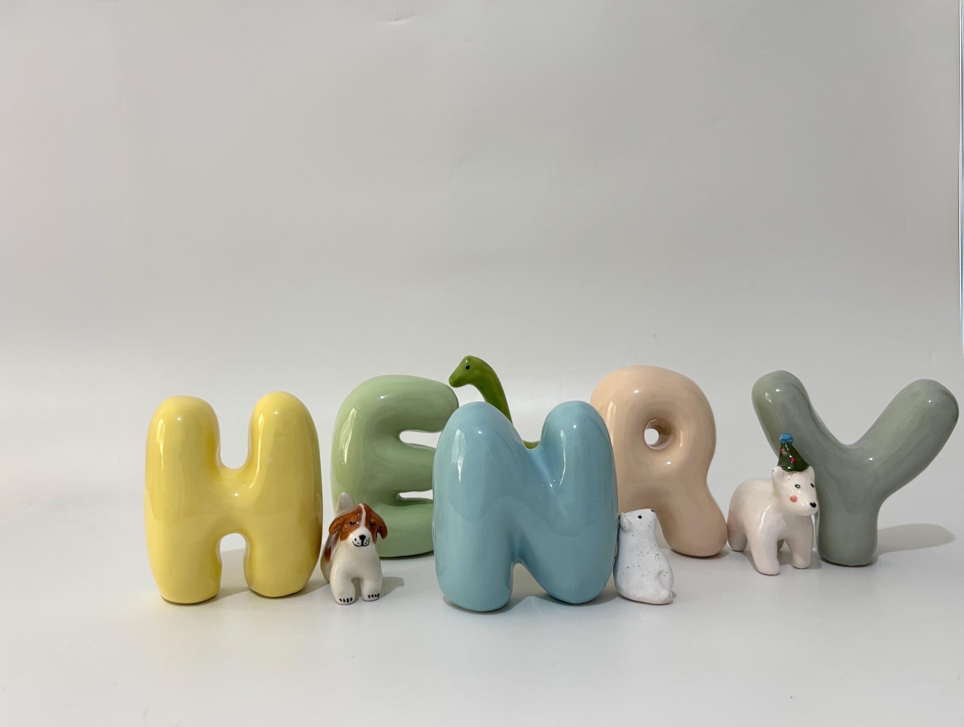 Shelf-Standing Handmade Ceramic Bubble Letter: Pastel Nursery Decor,-2