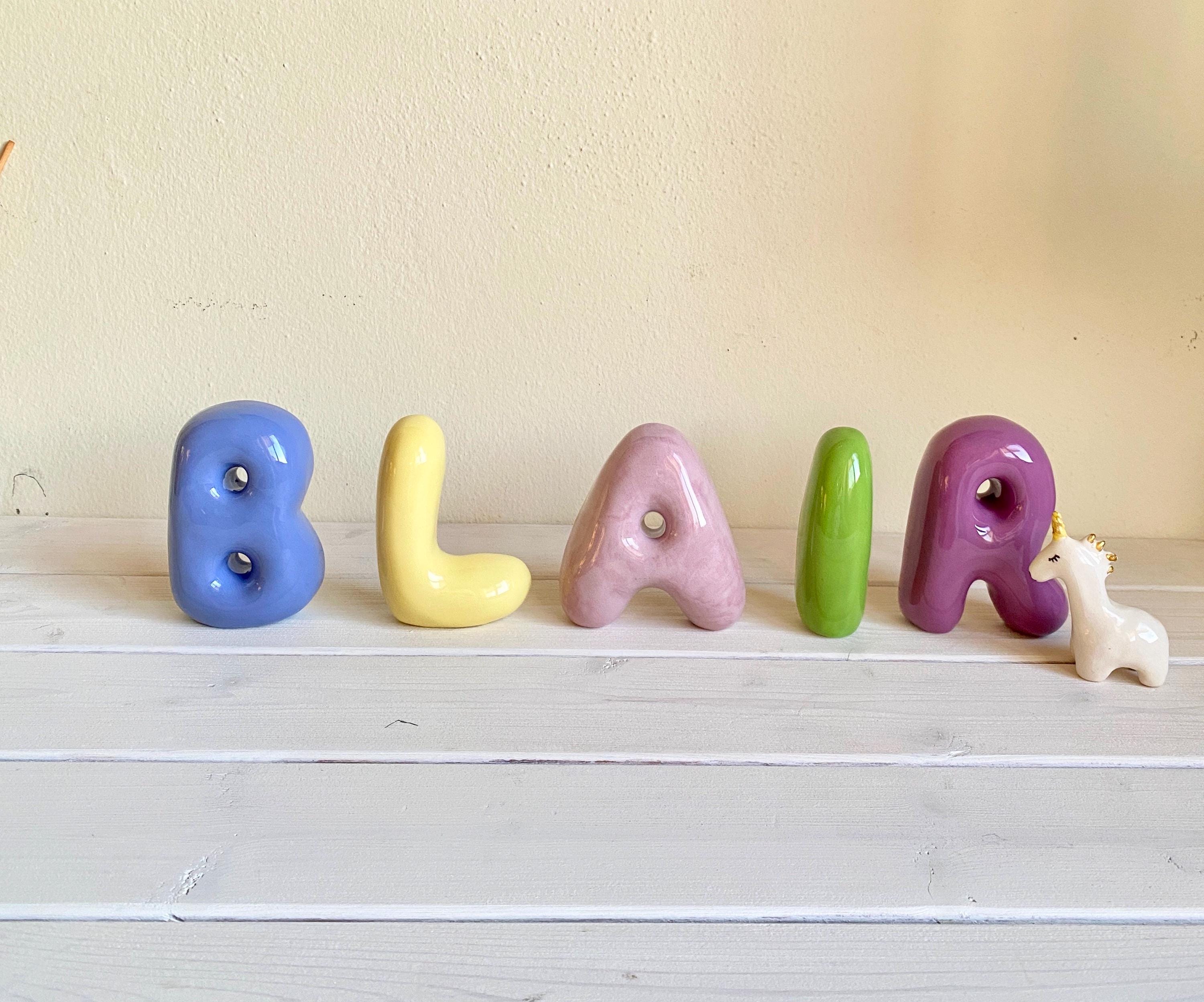 Shelf-Standing Handmade Ceramic Bubble Letter: Pastel Nursery Decor,-zoom-10