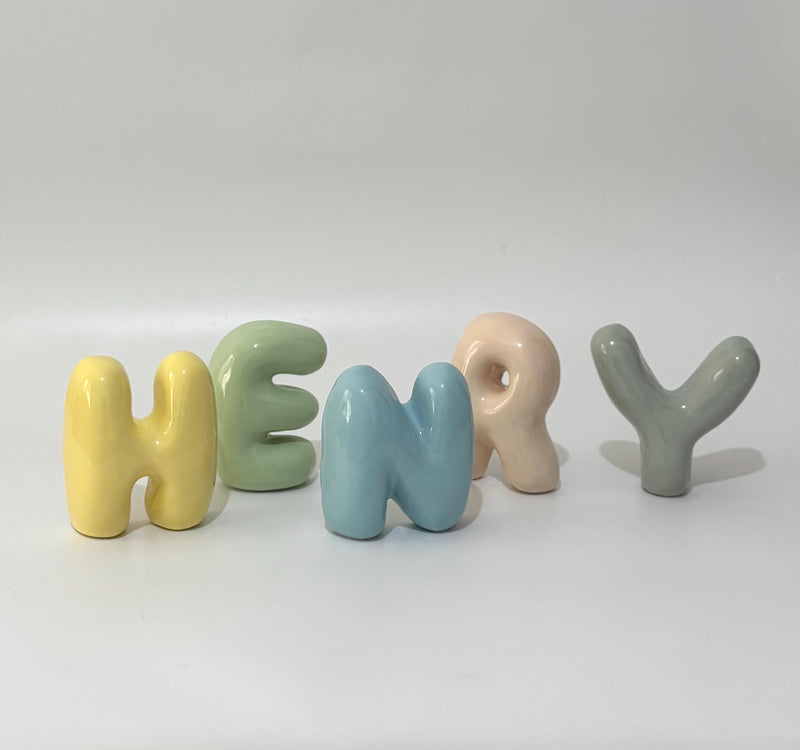 Shelf-Standing Handmade Ceramic Bubble Letter: Pastel Nursery Decor,-zoom-