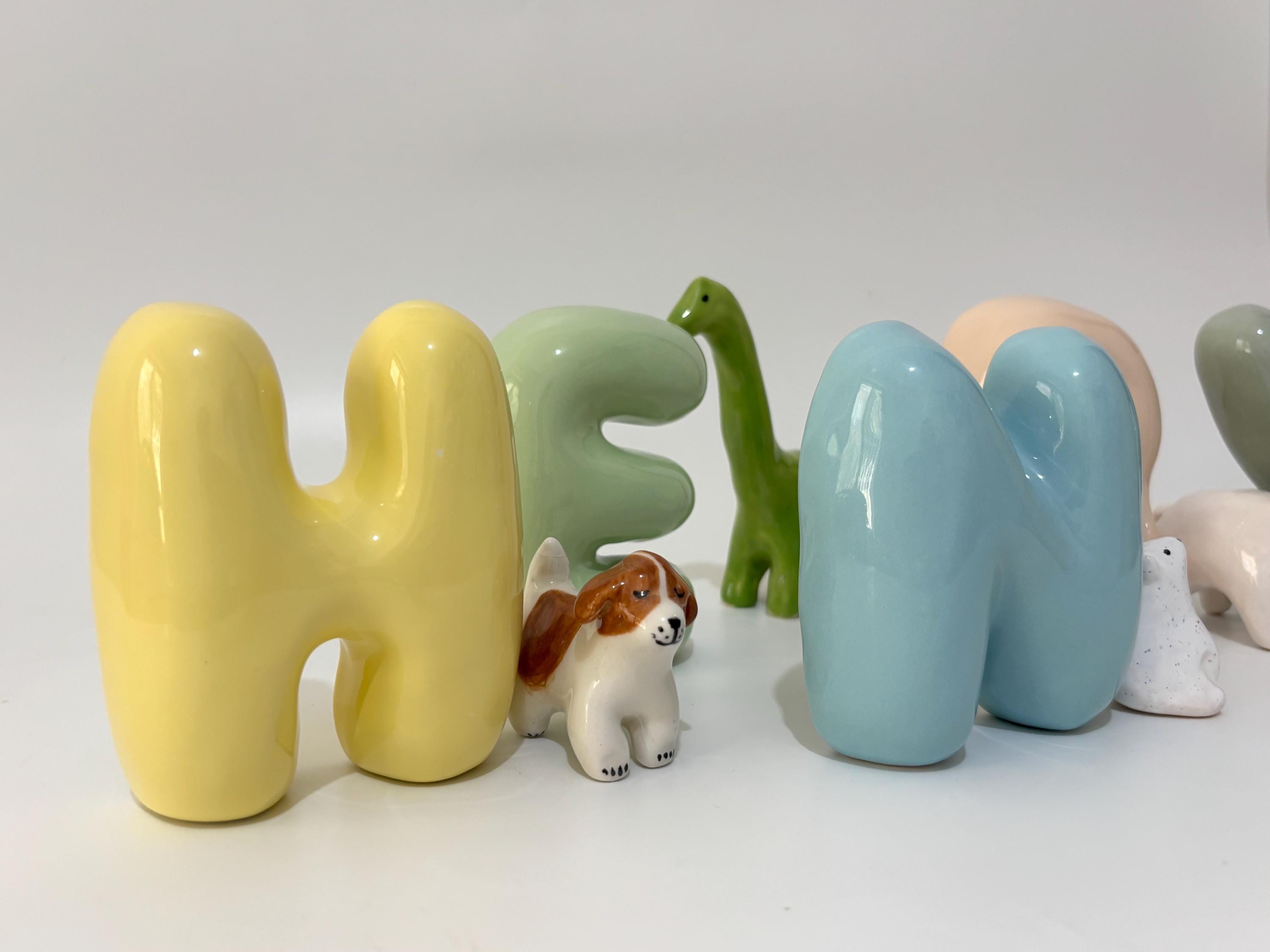 Shelf-Standing Handmade Ceramic Bubble Letter: Pastel Nursery Decor,-zoom-11