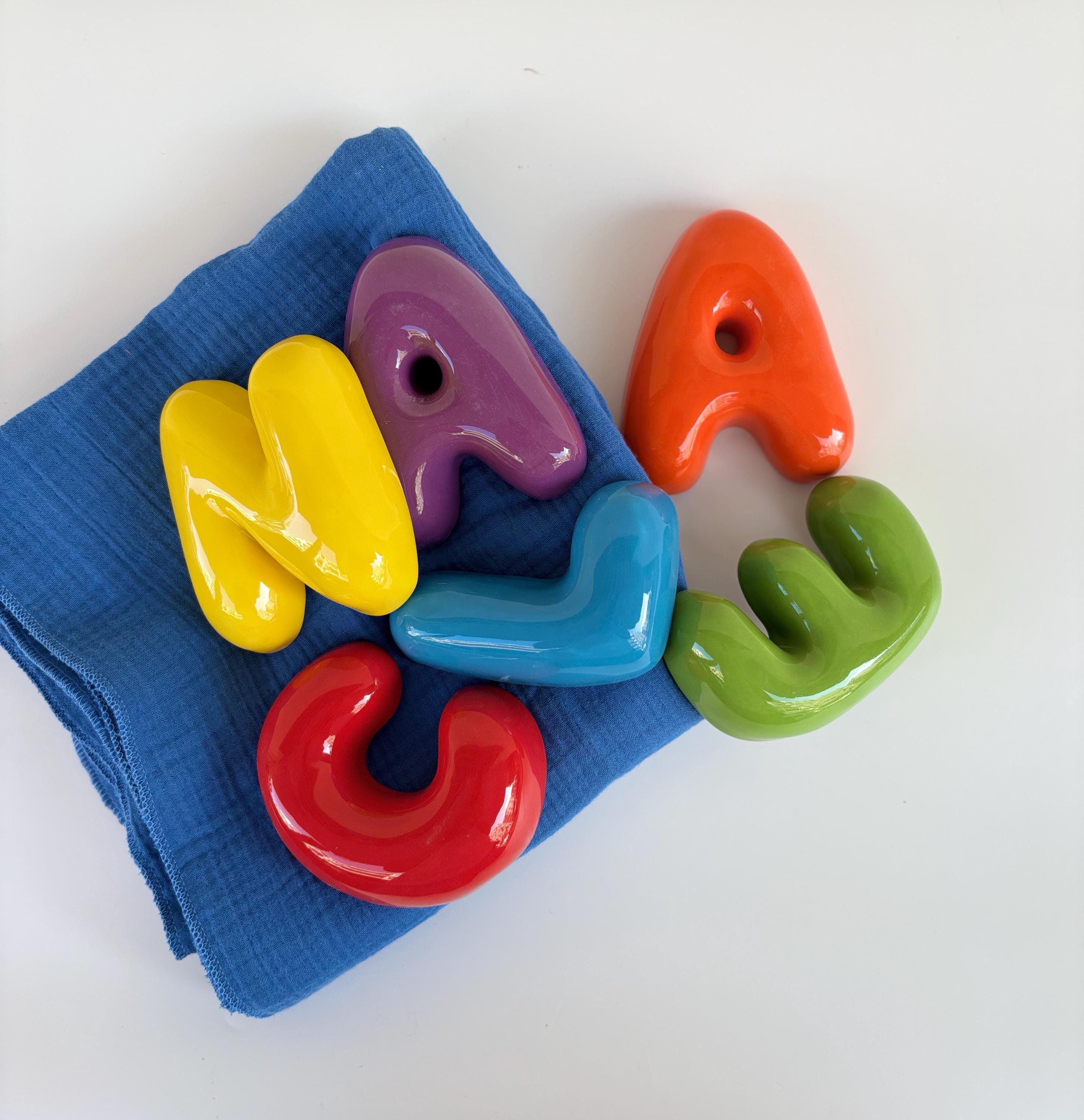 Ceramic Bubble Letters-Personalized Ceramic Letter: Colorful Handmade Wall Decor