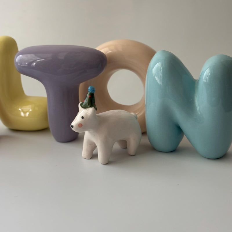 Shelf-Standing Handmade Ceramic Bubble Letter: Pastel Nursery Decor,-zoom-