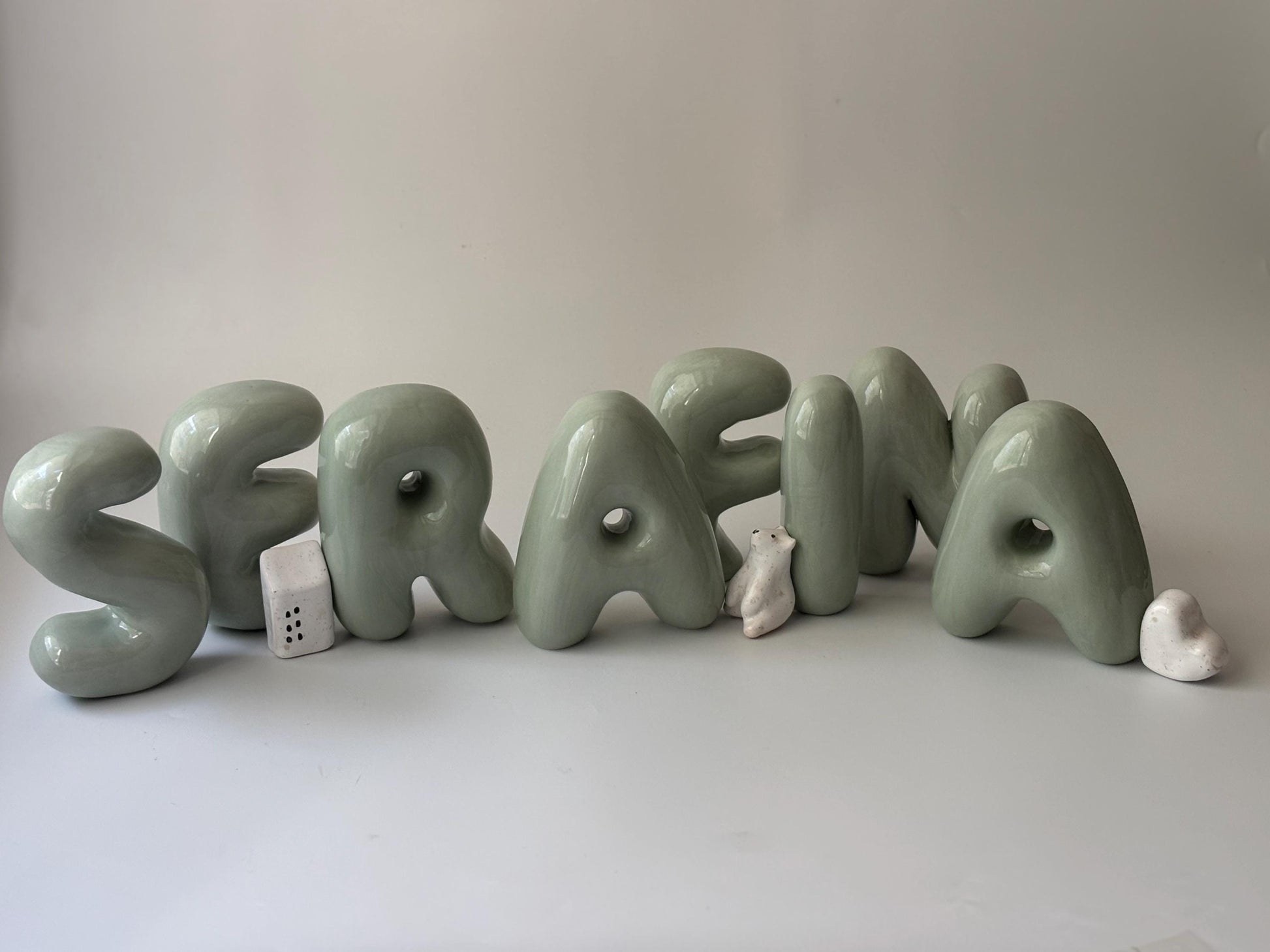 Shelf-Standing Handmade Ceramic Bubble Letter: Pastel Nursery Decor,-10
